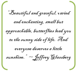 “Beautiful and graceful, varied and enchanting, small but approachable, butterflies lead you to the sunny side of life.  And everyone deserves a little sunshine.” ~ Jeffrey Glassberg