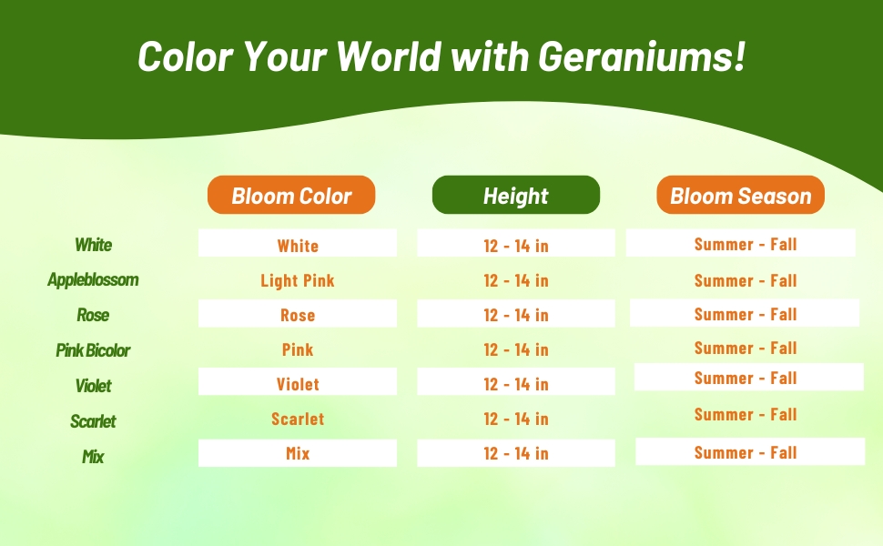 Bloom Season, Color, & Height Chart For Geranium Flowers