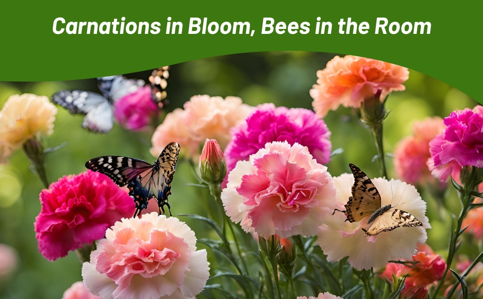 Pollinating Bees & Butterflies on Dianthus Carnation Flowers