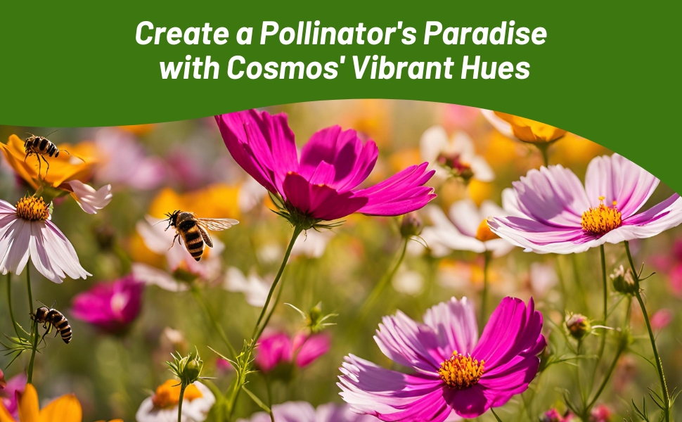 Cosmos Flowers Attracting Pollinating Bees