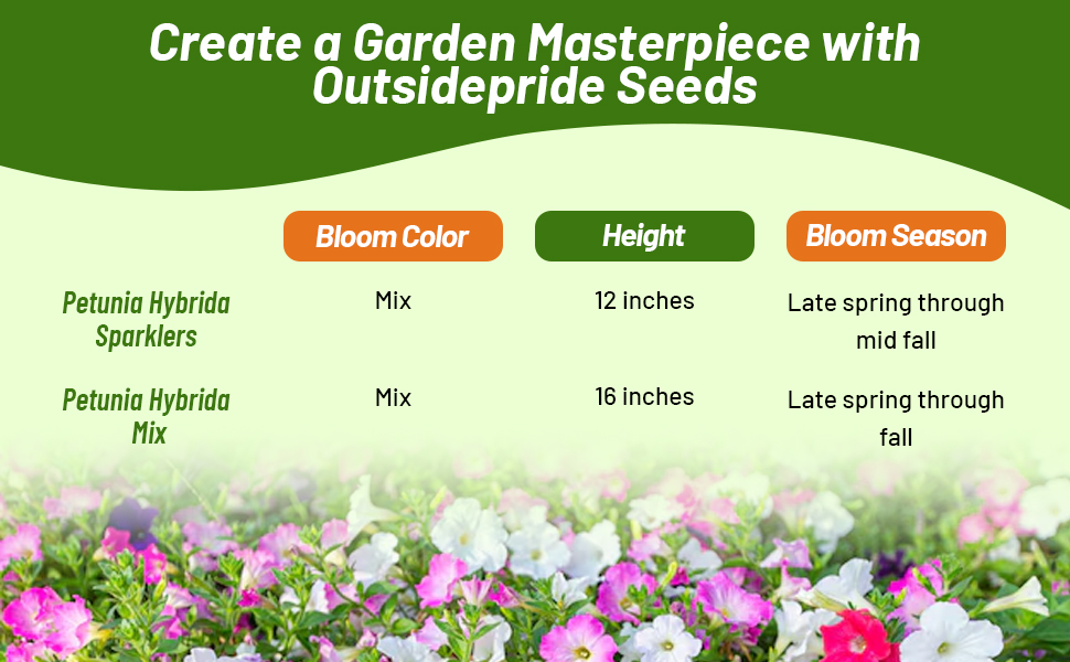 Petunia Hybrida Bloom Color, Season, & Height Chart