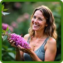 Women Holding Vibrant Blooms of Butterfly Bush Flower