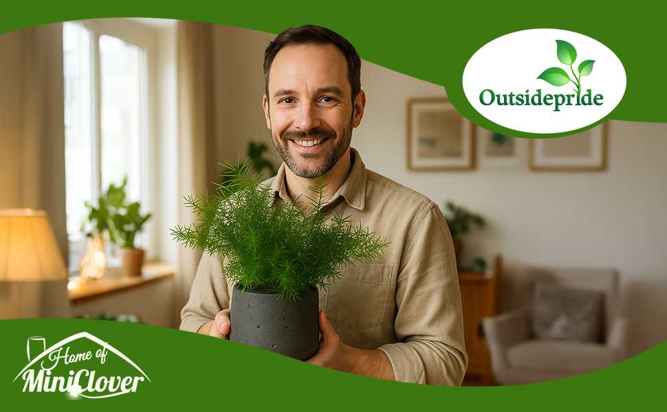 Man Holding Sprengeri Asparagus Fern Container Plant