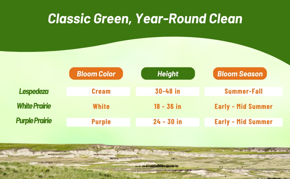 Bloom Color, Season, & Height Chart of Prairie Clovers