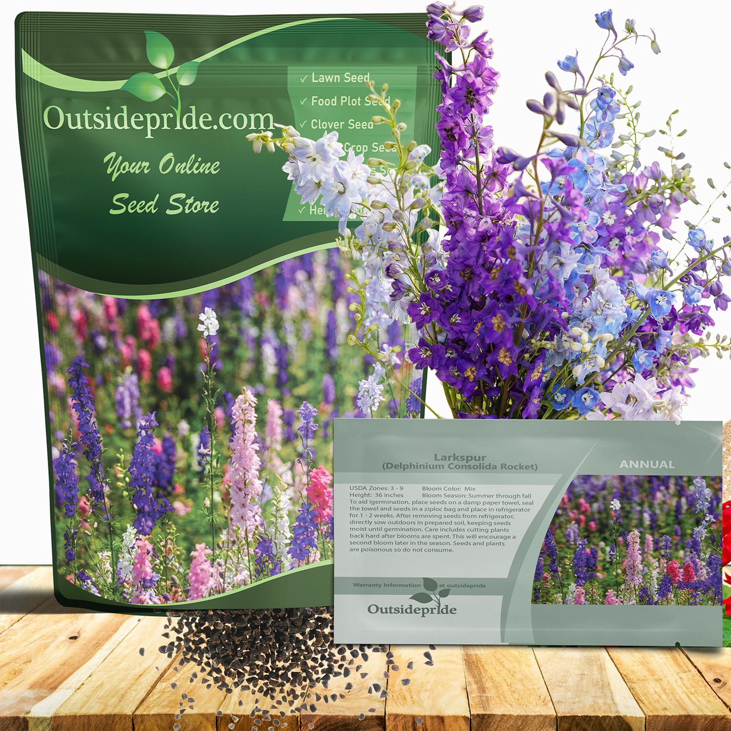 Rocket Larkspur Wildflowers Seed Packet For Planting