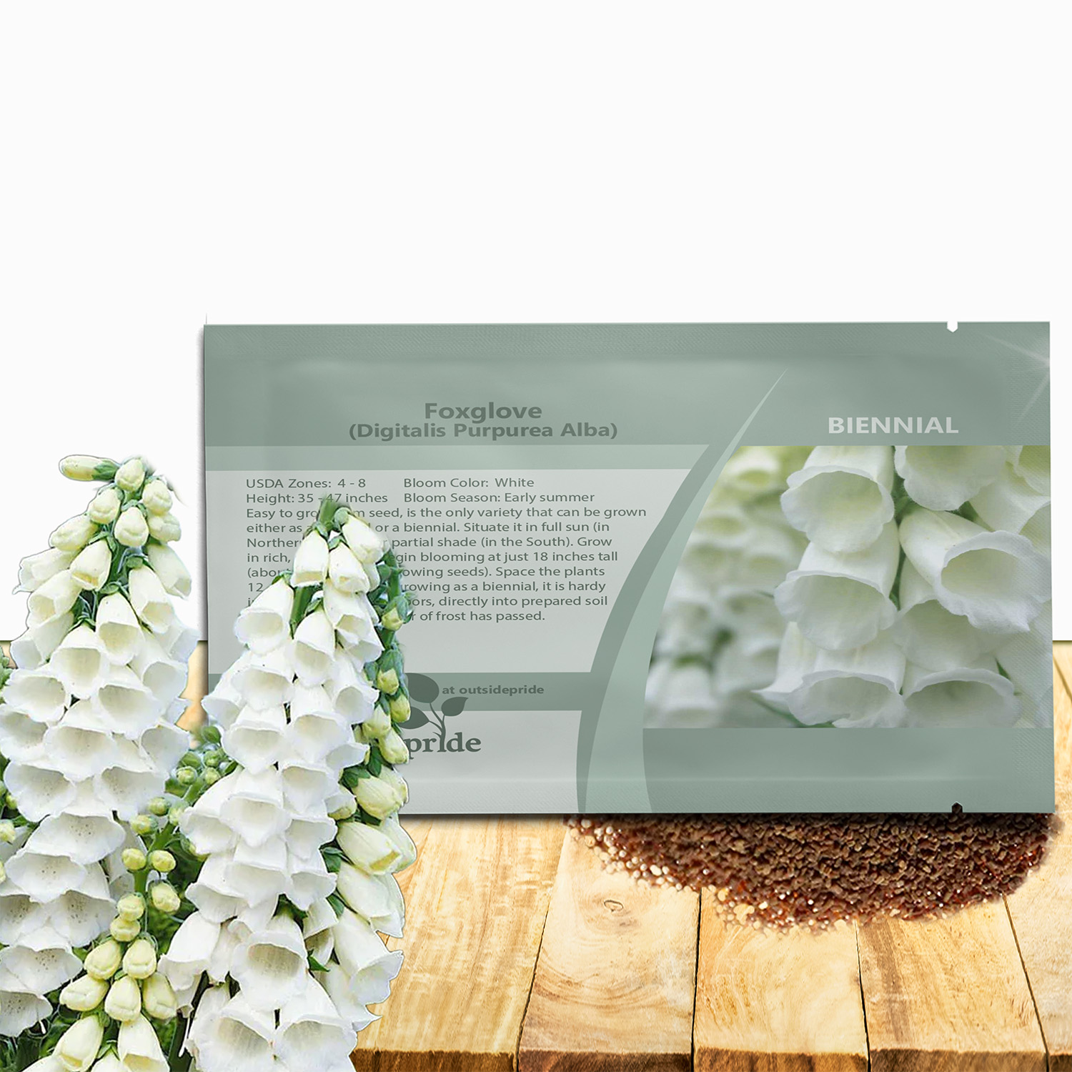 Foxglove White Flower Seed Packet For Planting