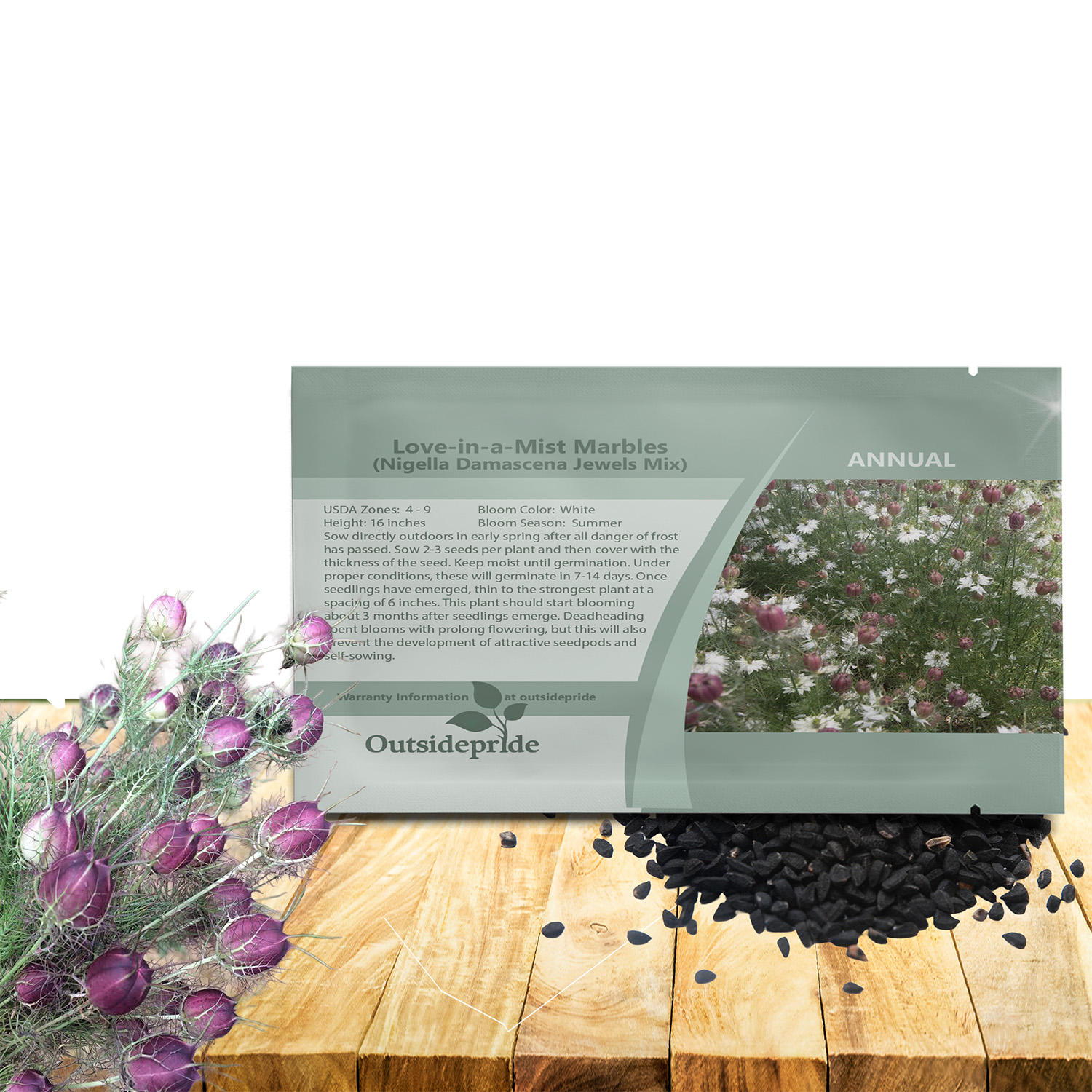 Love-In-A-Mist Marbles Flower Seed Packet