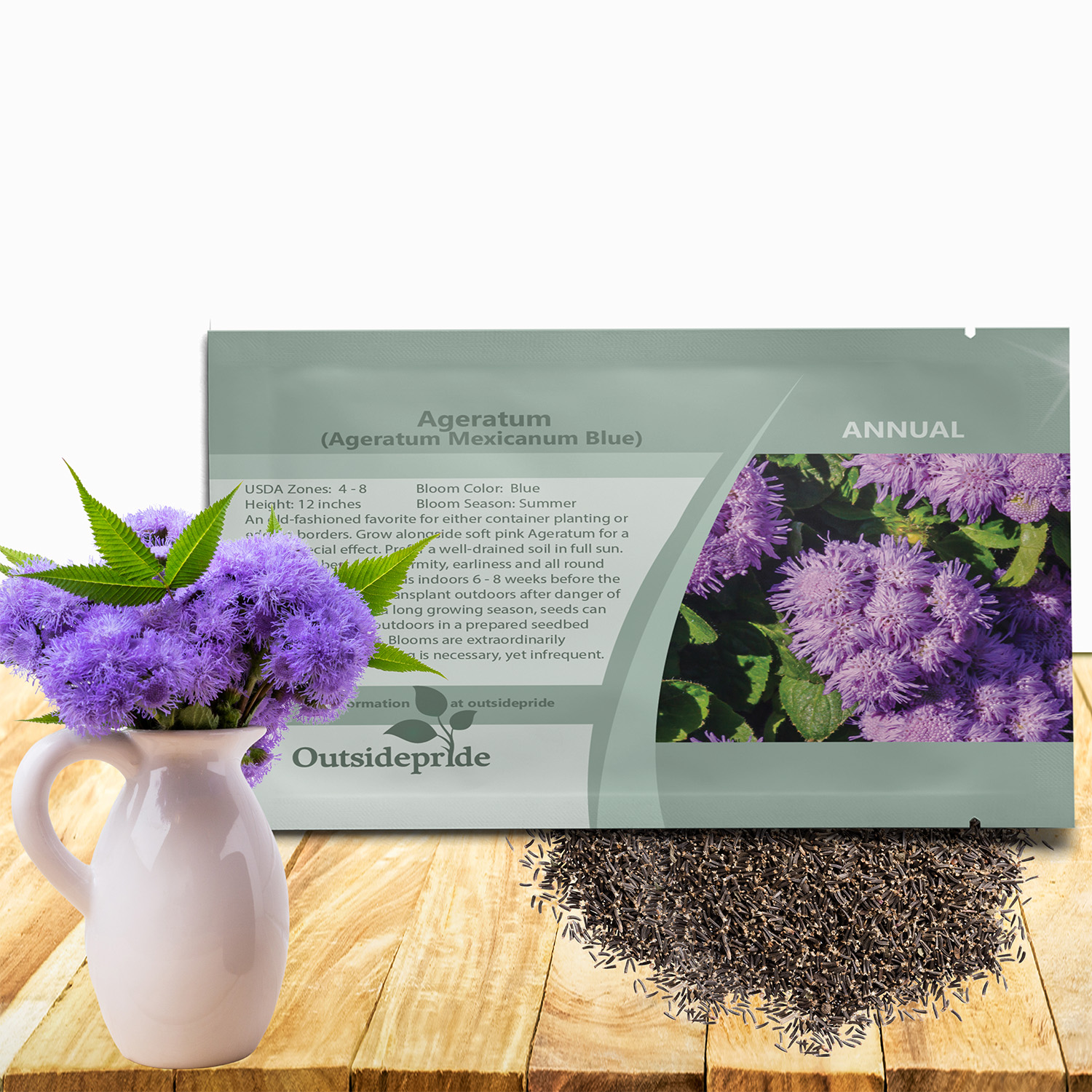 Ageratum Blue Flower Seed Packet For Planting