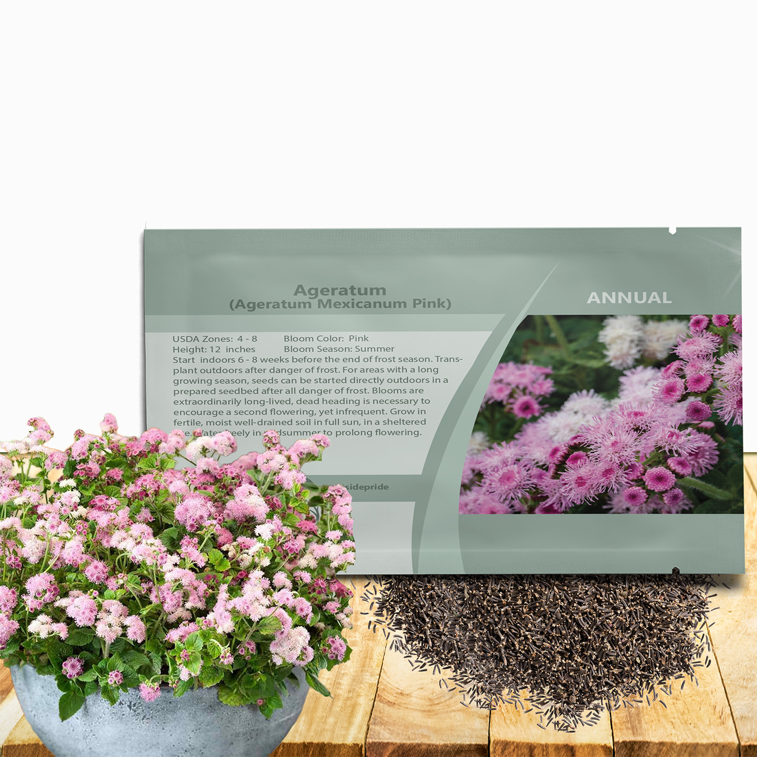 Ageratum Pink Flower Seed Packet For Planting