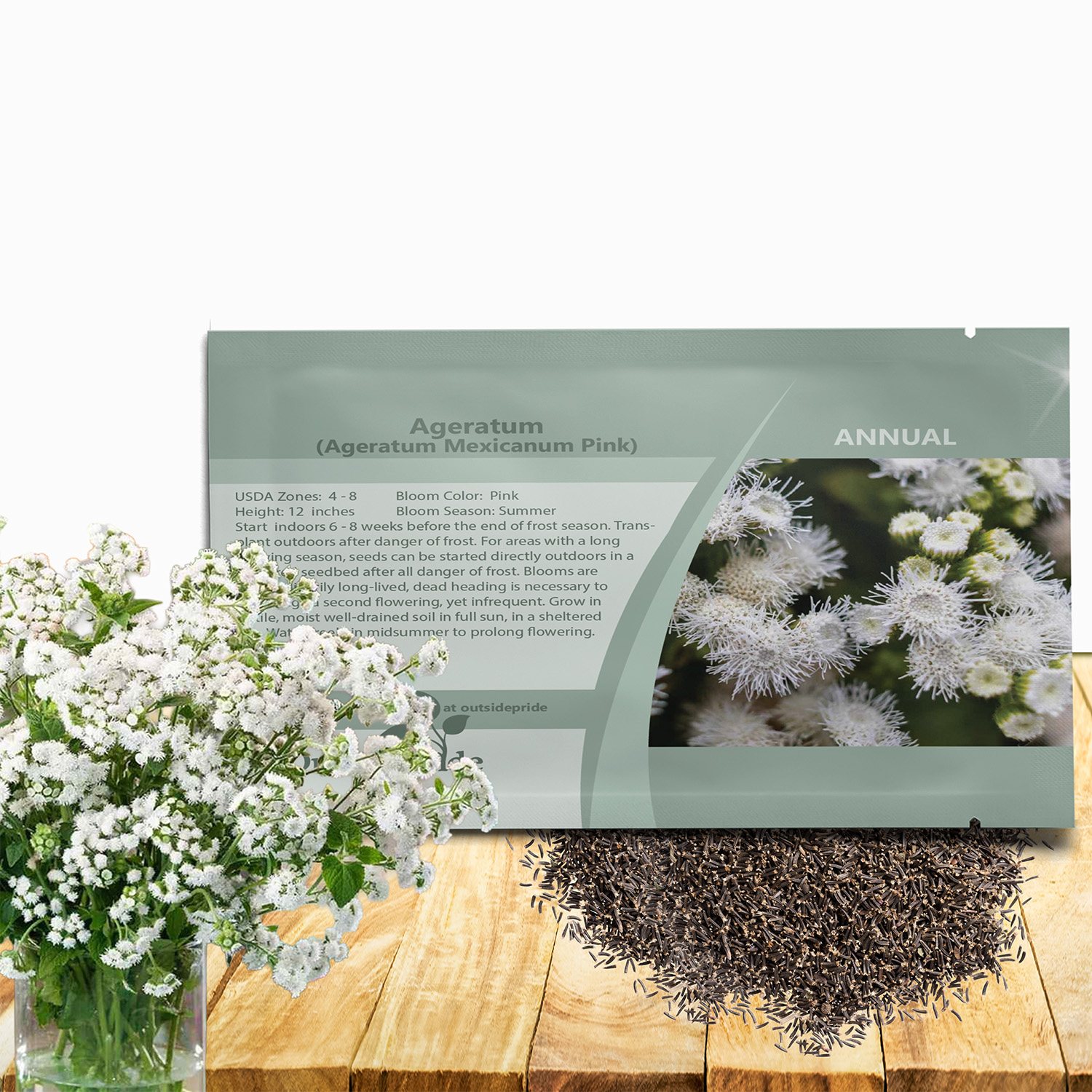 Ageratum White Flower Seed Packet For Planting