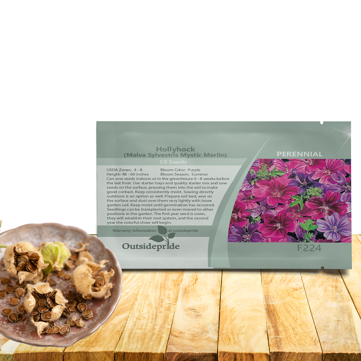 Merlin Hollyhock Flower Seed Packet