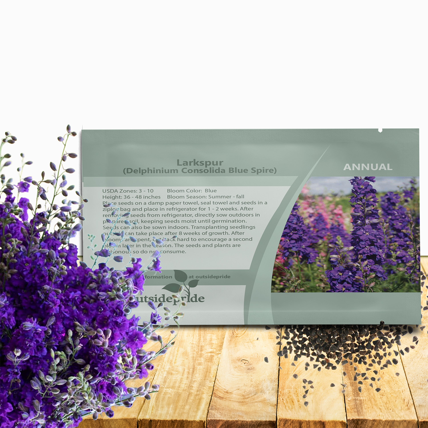 Larkspur Blue Spire Seed Packet For Planting