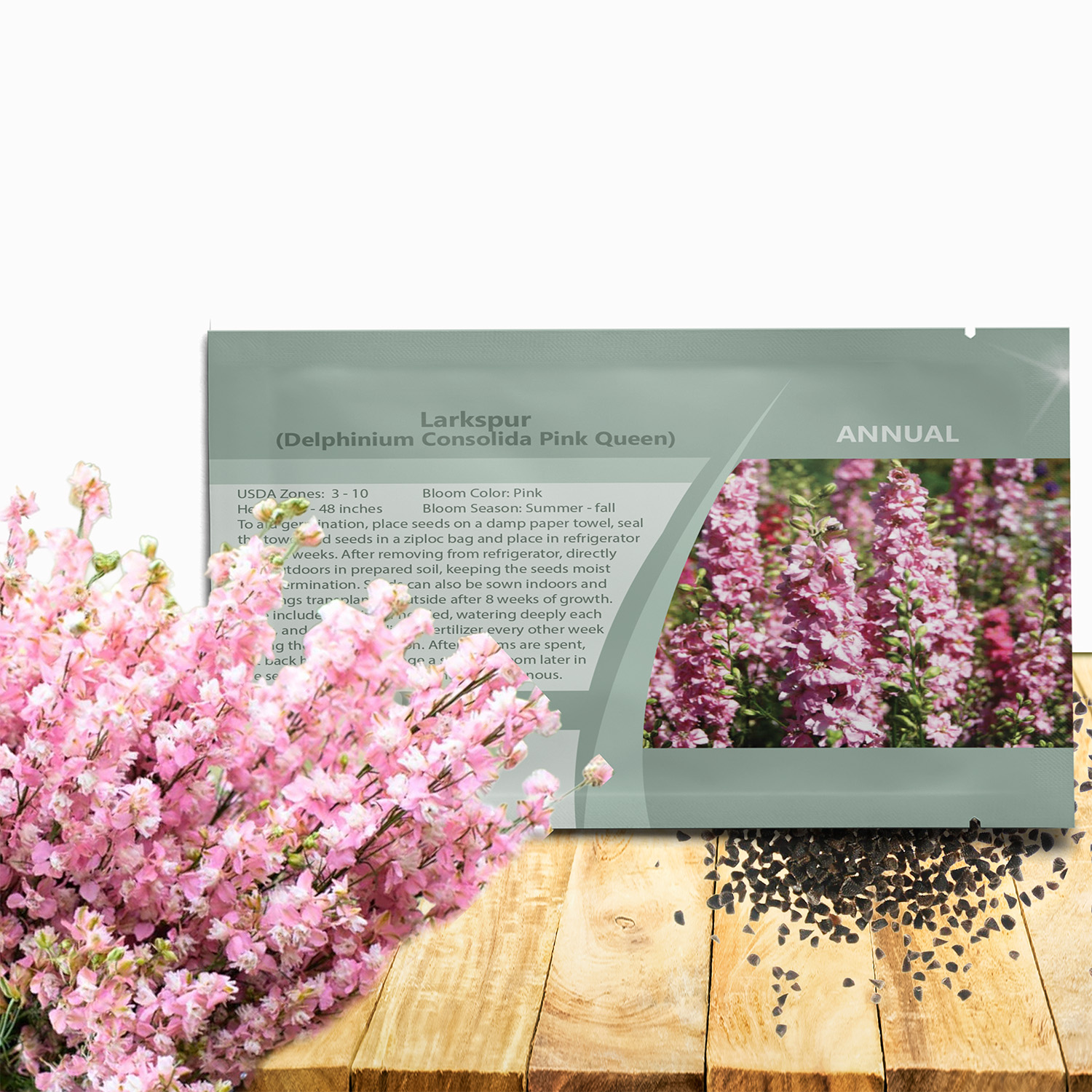 Larkspur Pink Queen Seed Packet