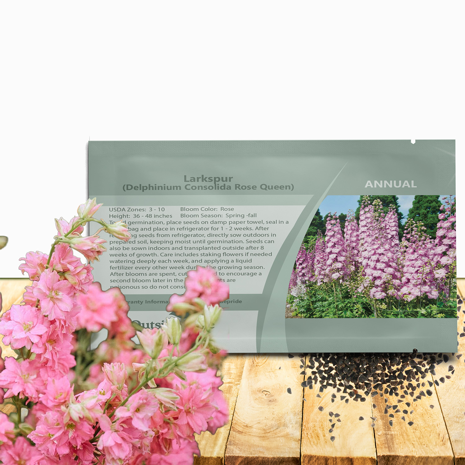 Larkspur Rose Queen Seed Packet For Planting