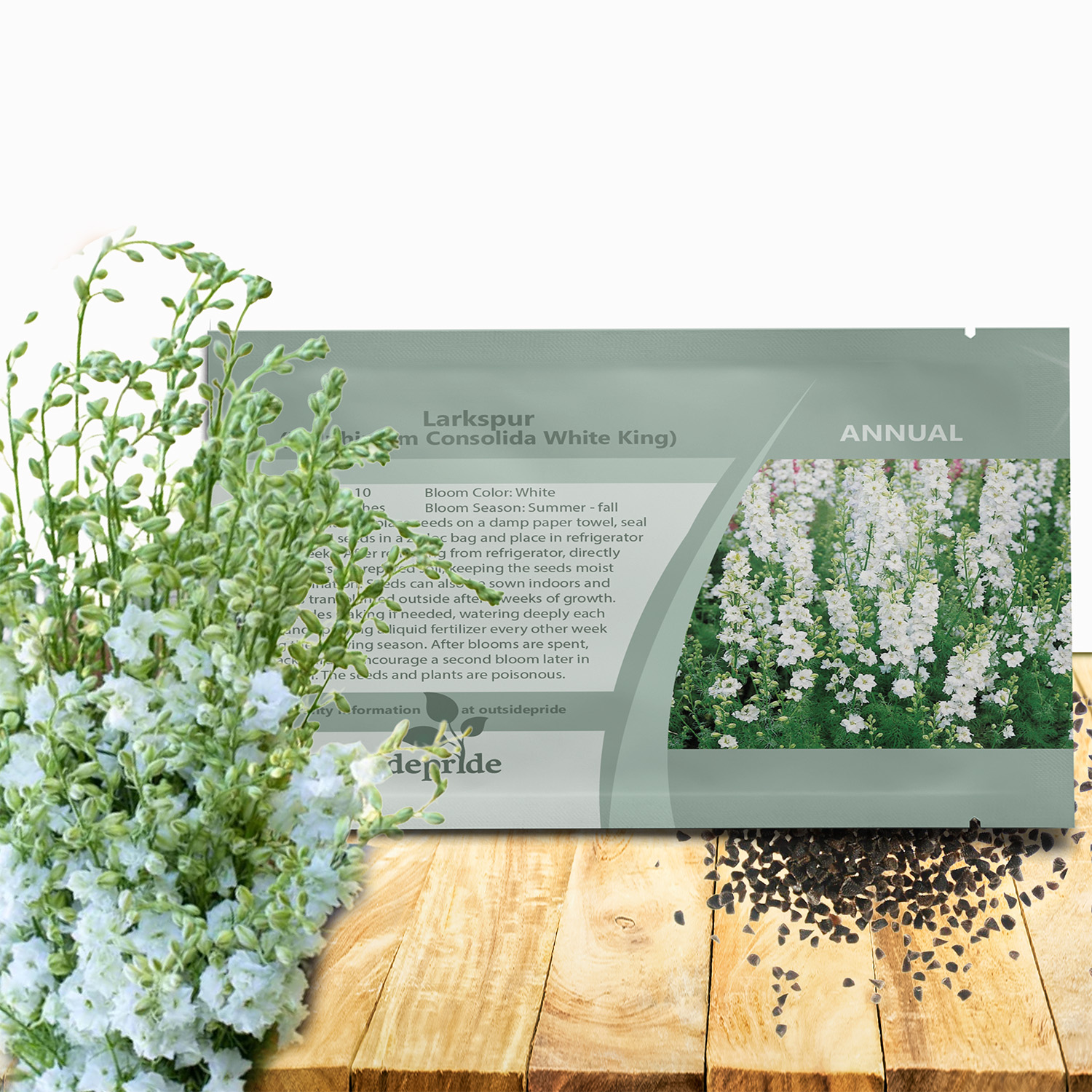 Larkspur Consolida White King Seed Packet