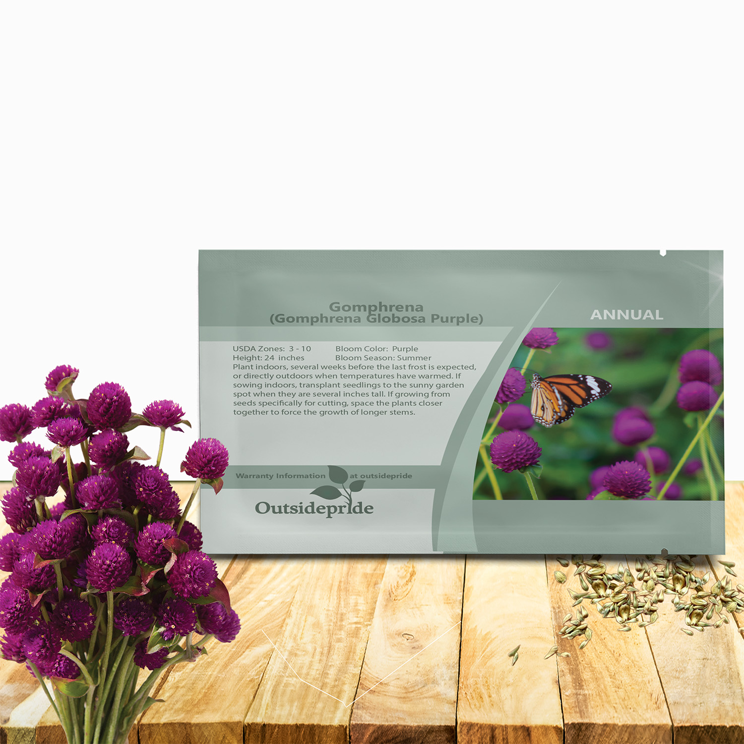 Gomphrena Globosa Purple Seed Packet