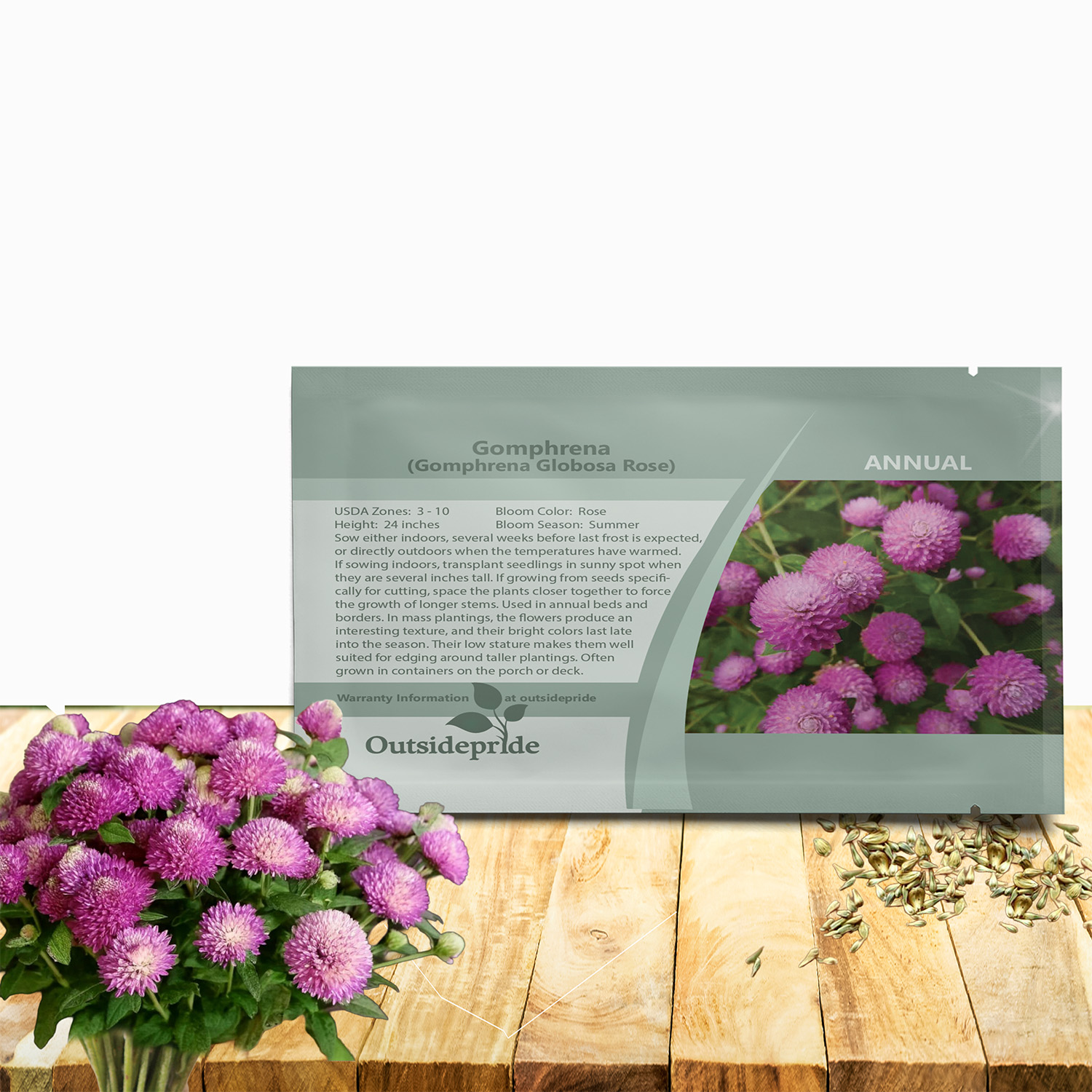 Gomphrena Globosa Rose Seed Packet