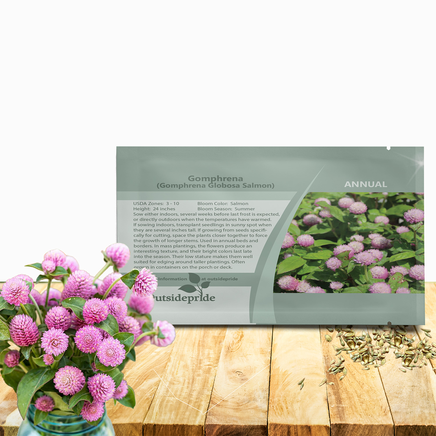 Gomphrena Globosa Salmon Seed Packet