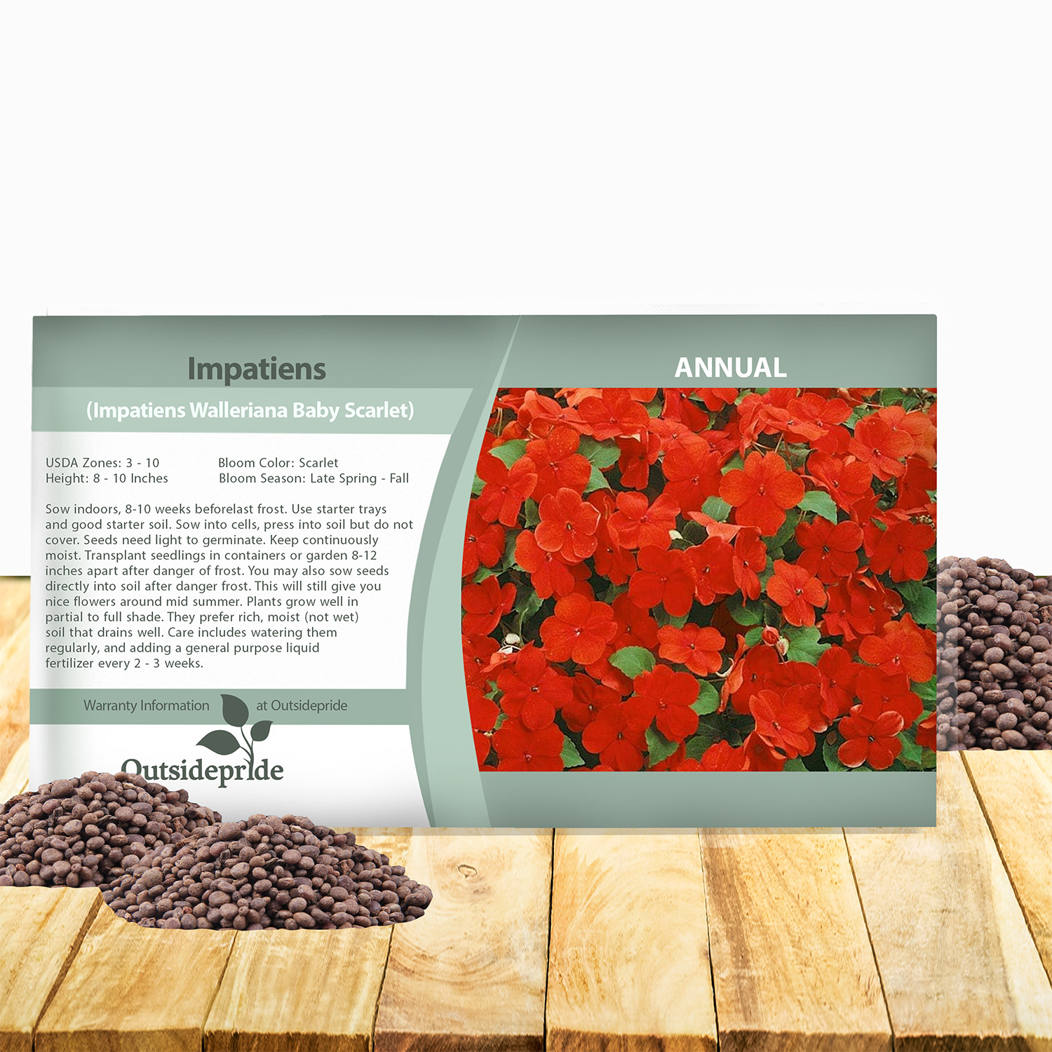 Scarlet Impatiens Garden Seed Packet
