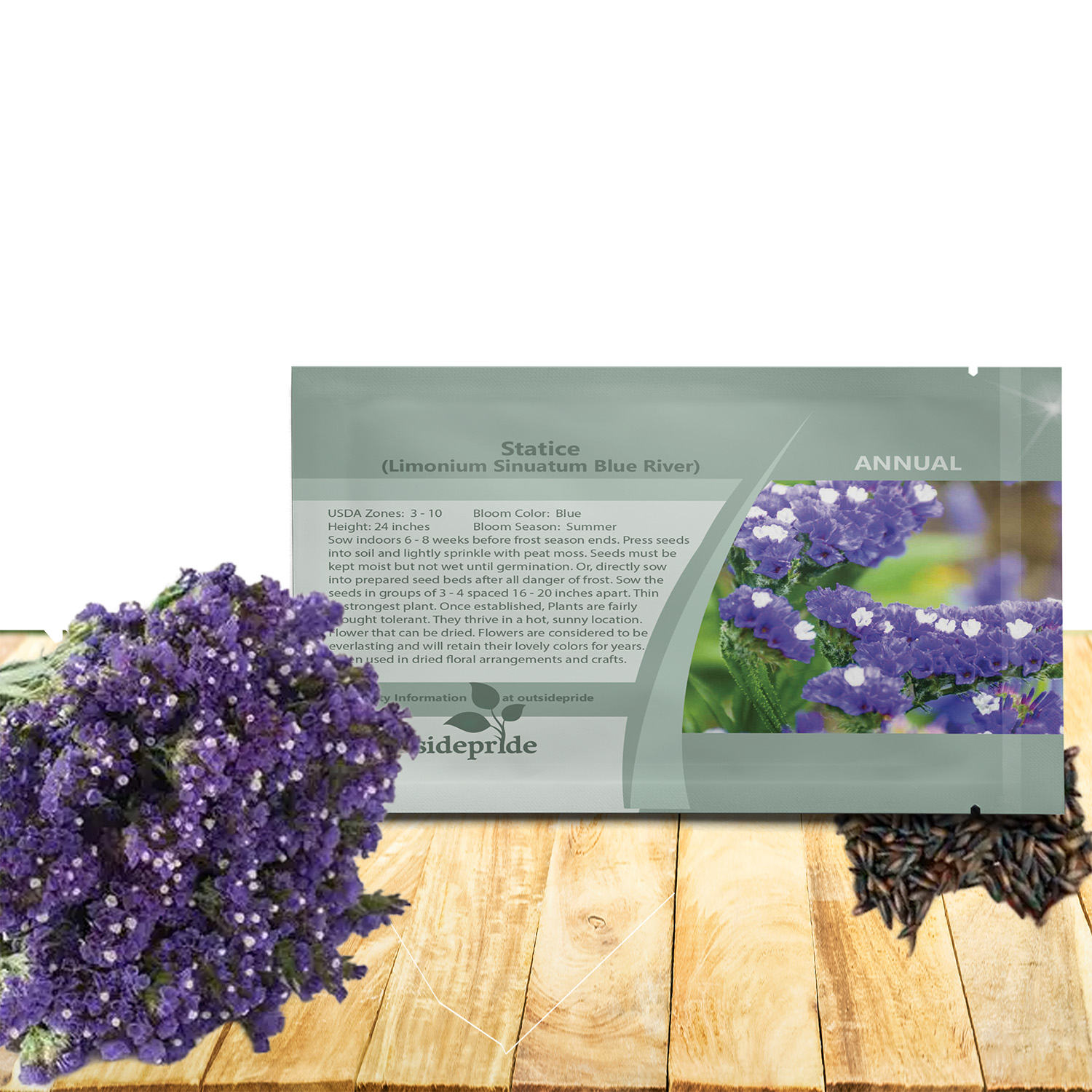 Limonium Statice Blue Flower Seed Packet