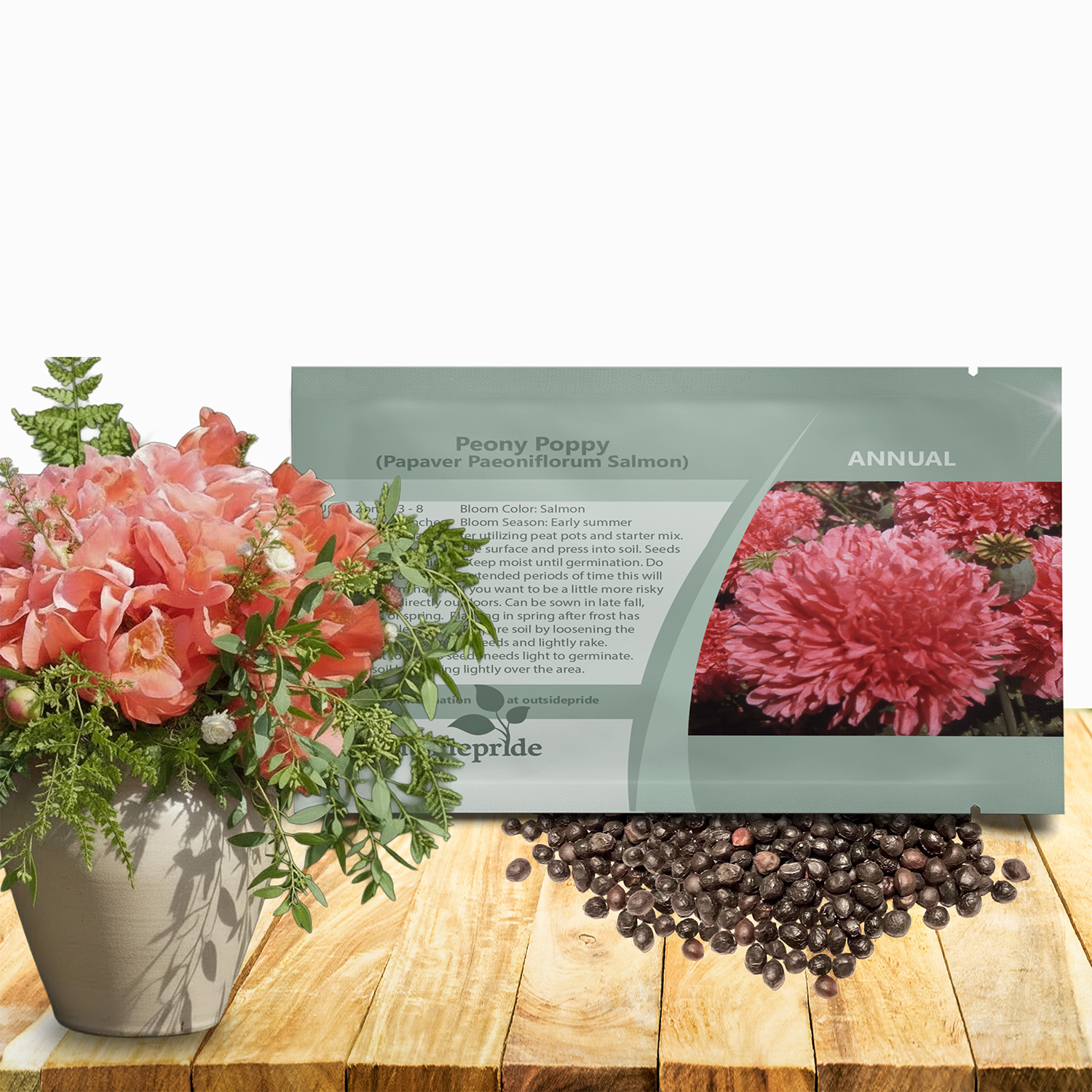 Papaver Peony Salmon Seed Packet For Planting