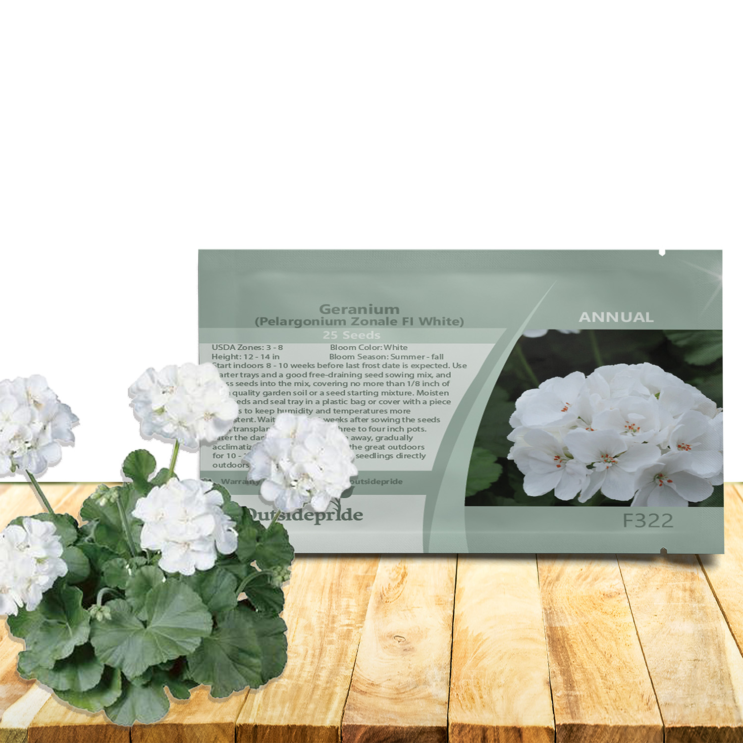 Geranium White Container Flower Seed Packet