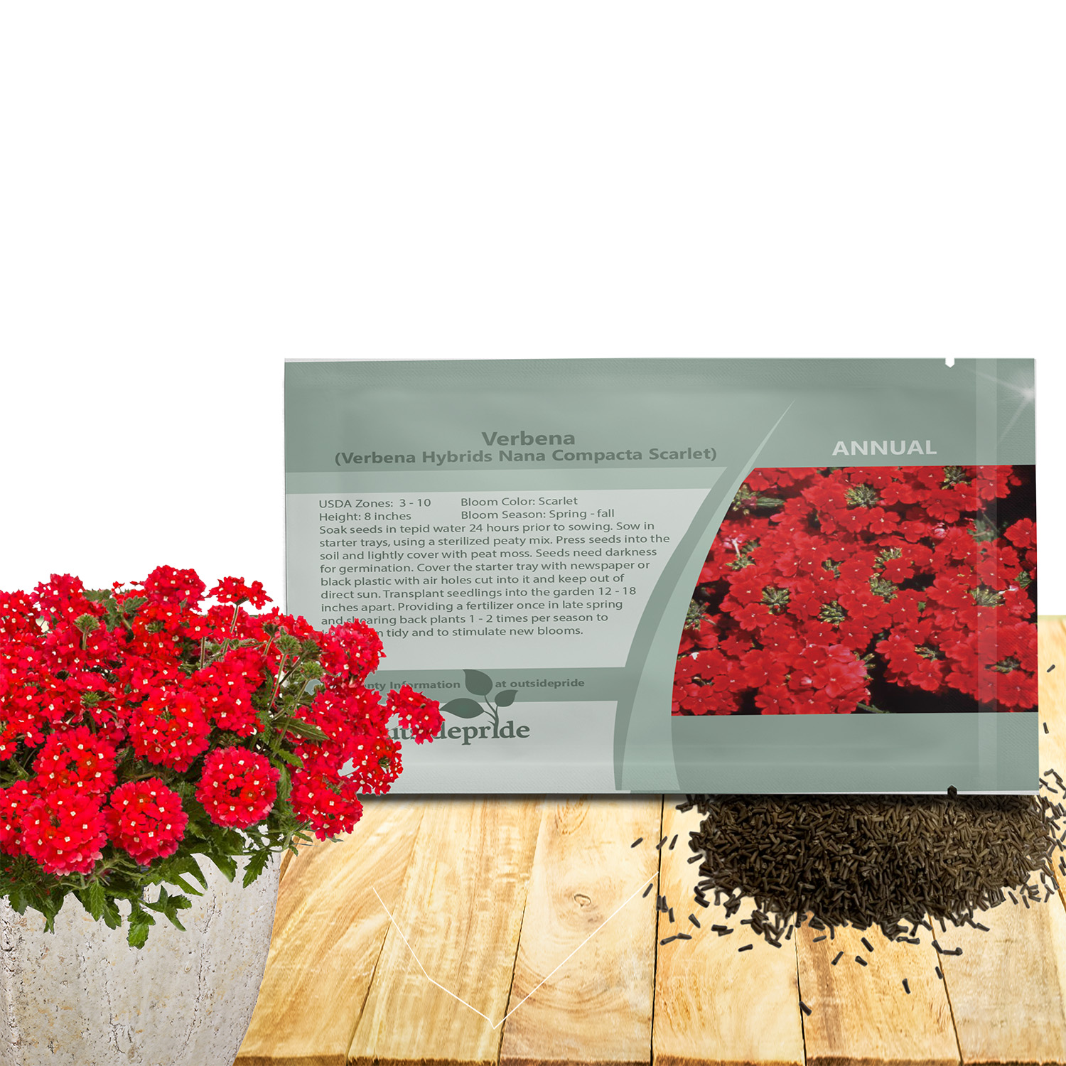 Verbena Scarlet Groundcoverm Seed Packet