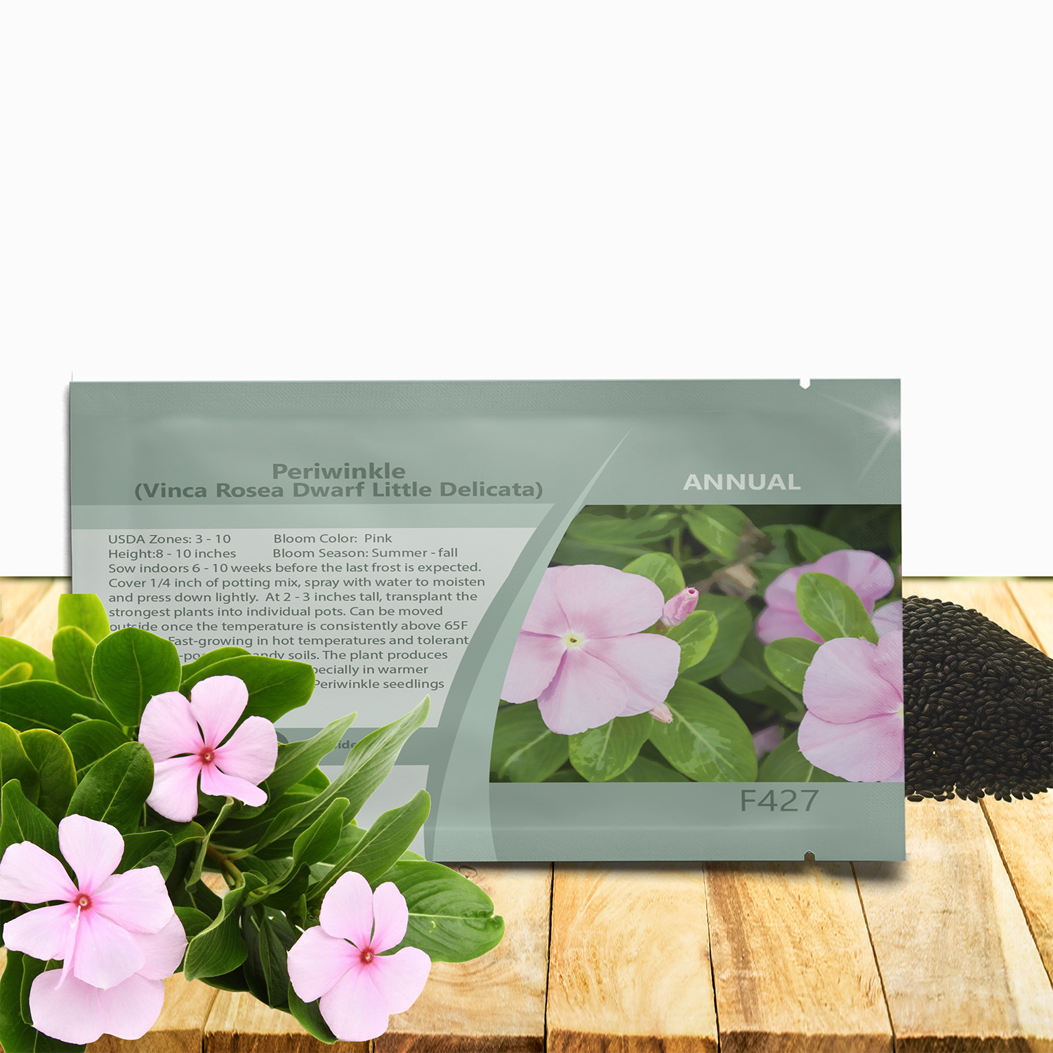 Vinca Rosea Pink Dwarf Seed Packet