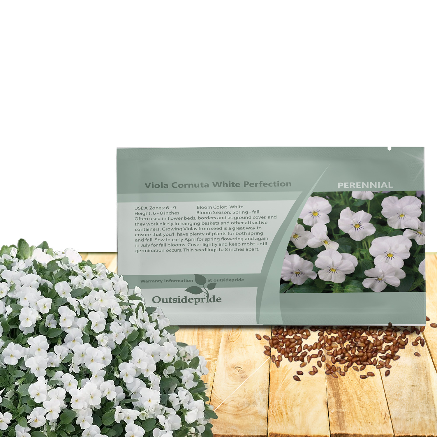 Viola Cornuta Large White Perfection Seed Packet