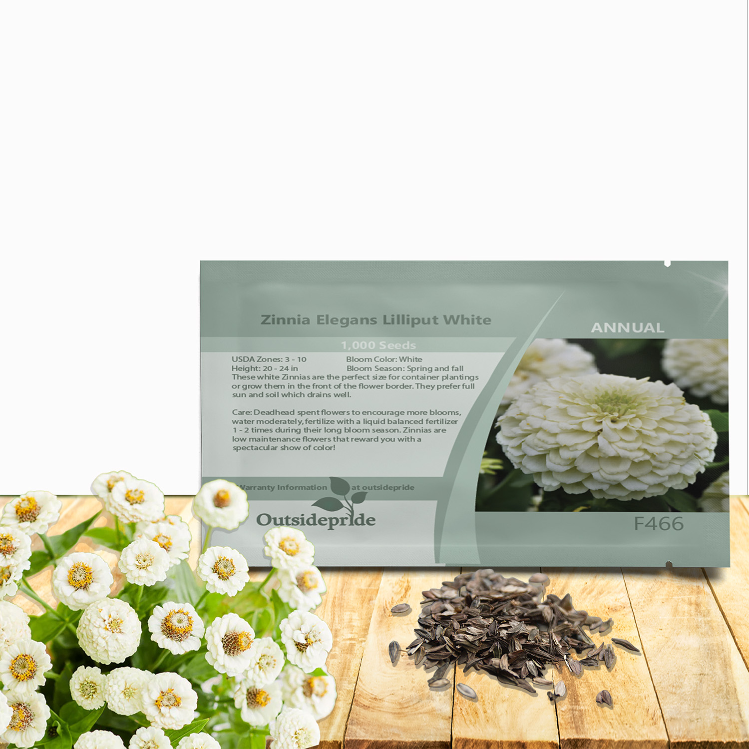 Zinnia Elegans Lilliput White Seed Packet