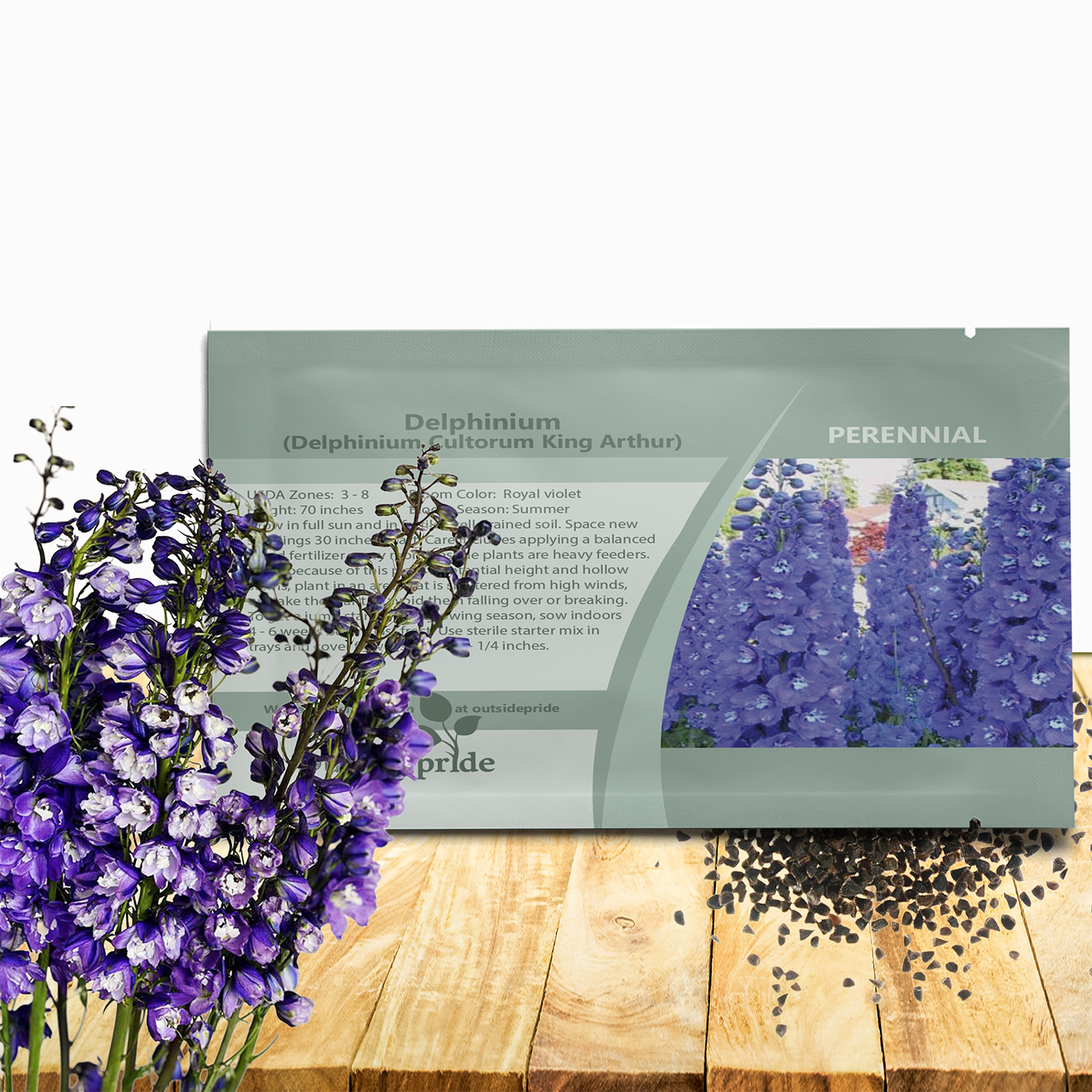 Perennial Delphinium King Arthur Seed Packet