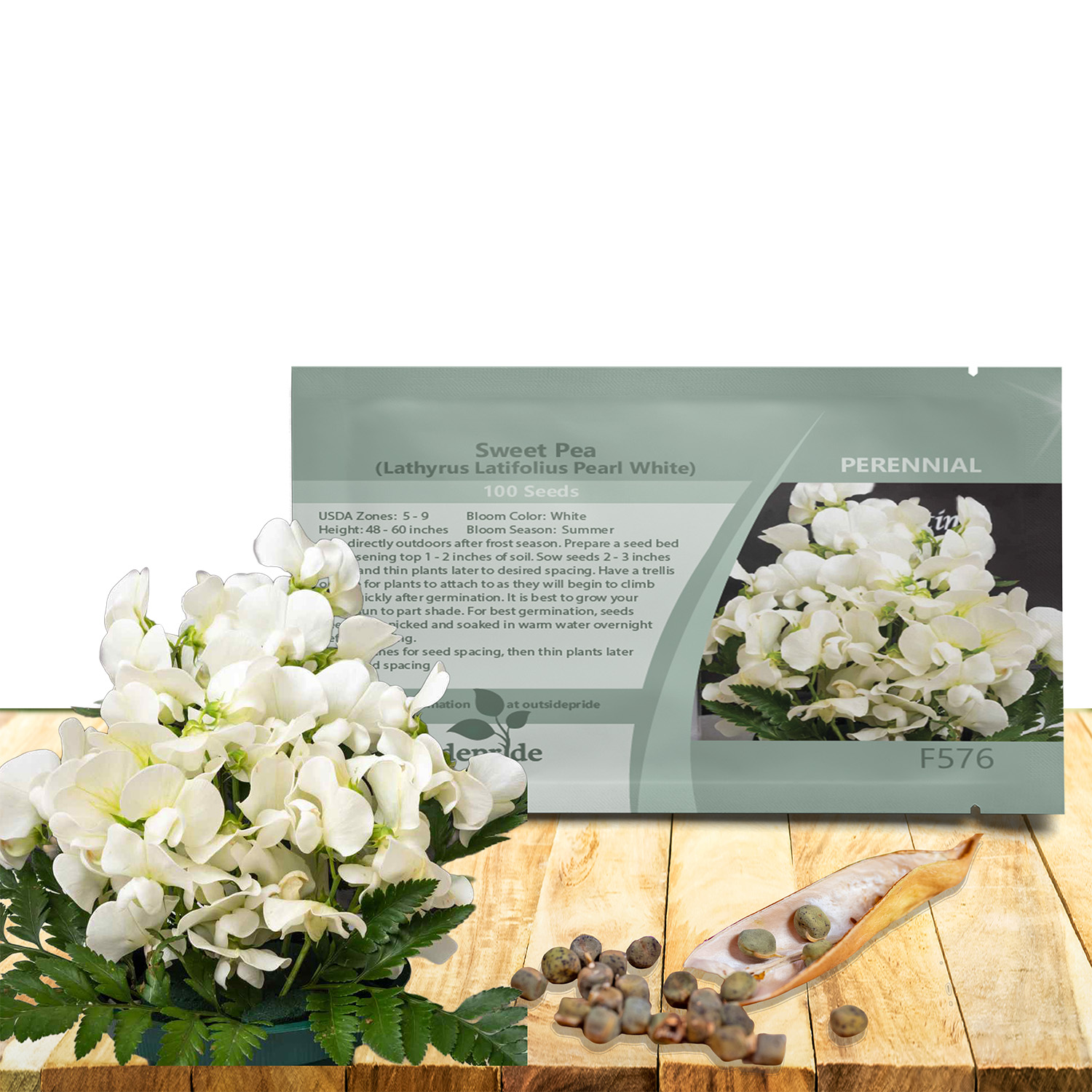 Sweet Pea Pearl White Flower Seed Packet