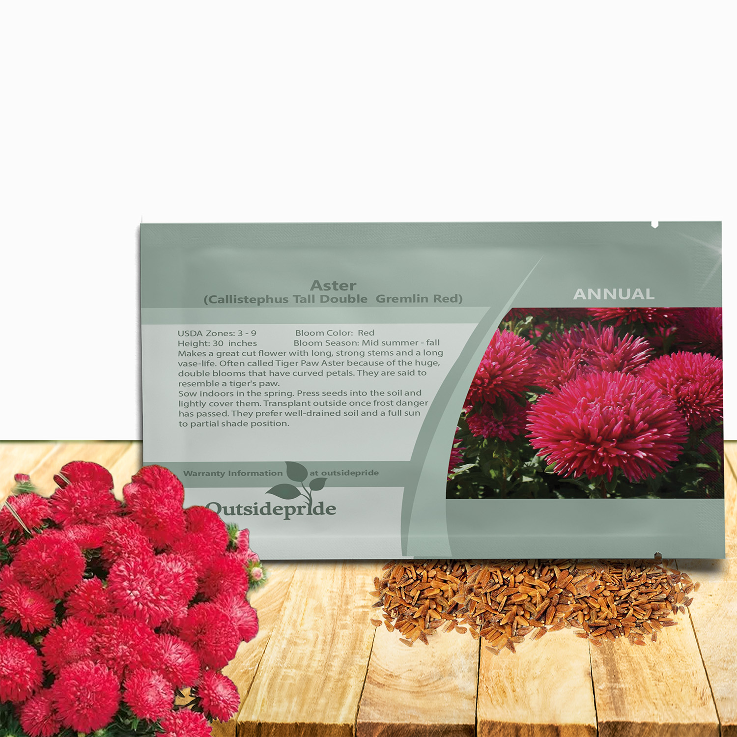 Aster Gremlin Red Seed Packet