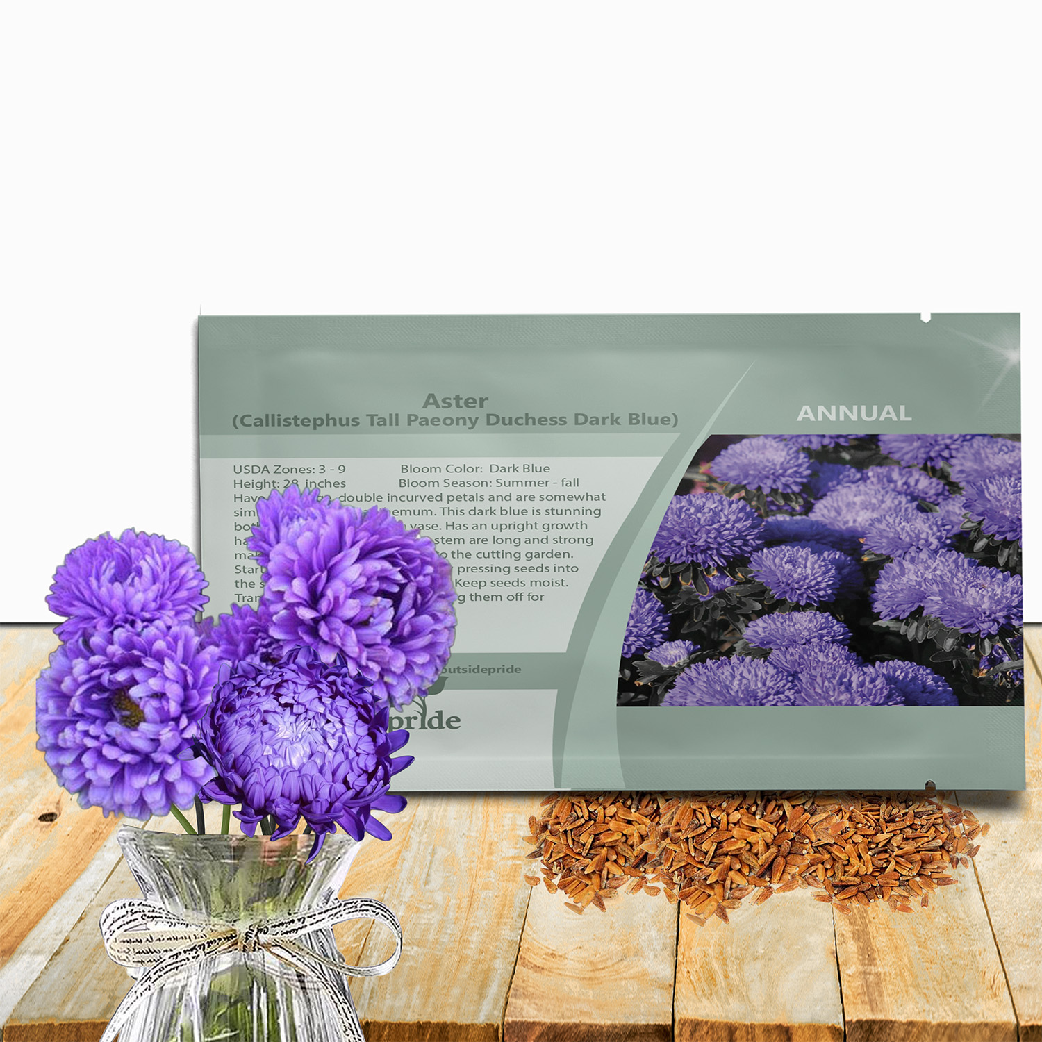 Aster Paeony Dark Blue Seed Packet