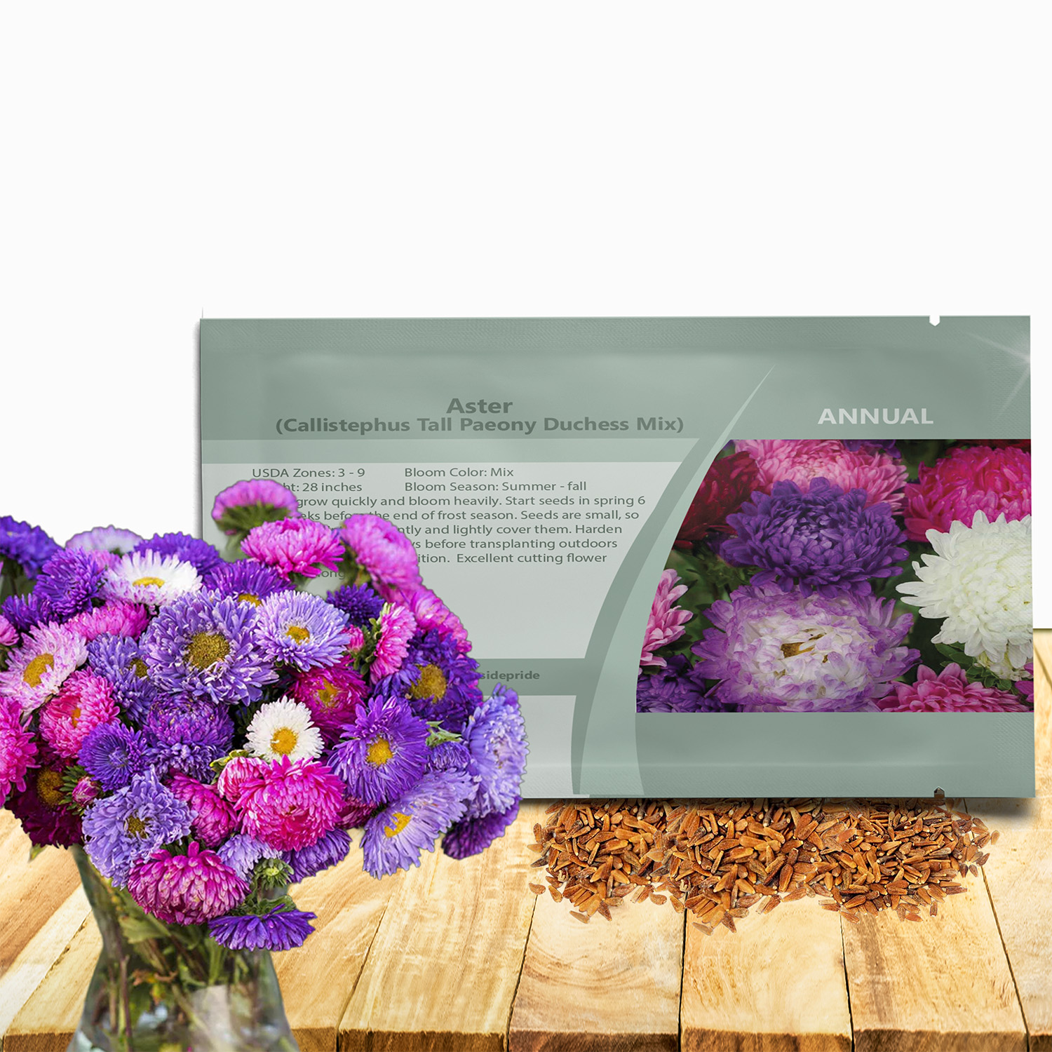 Aster Paeony Flower Seed Mix Packet