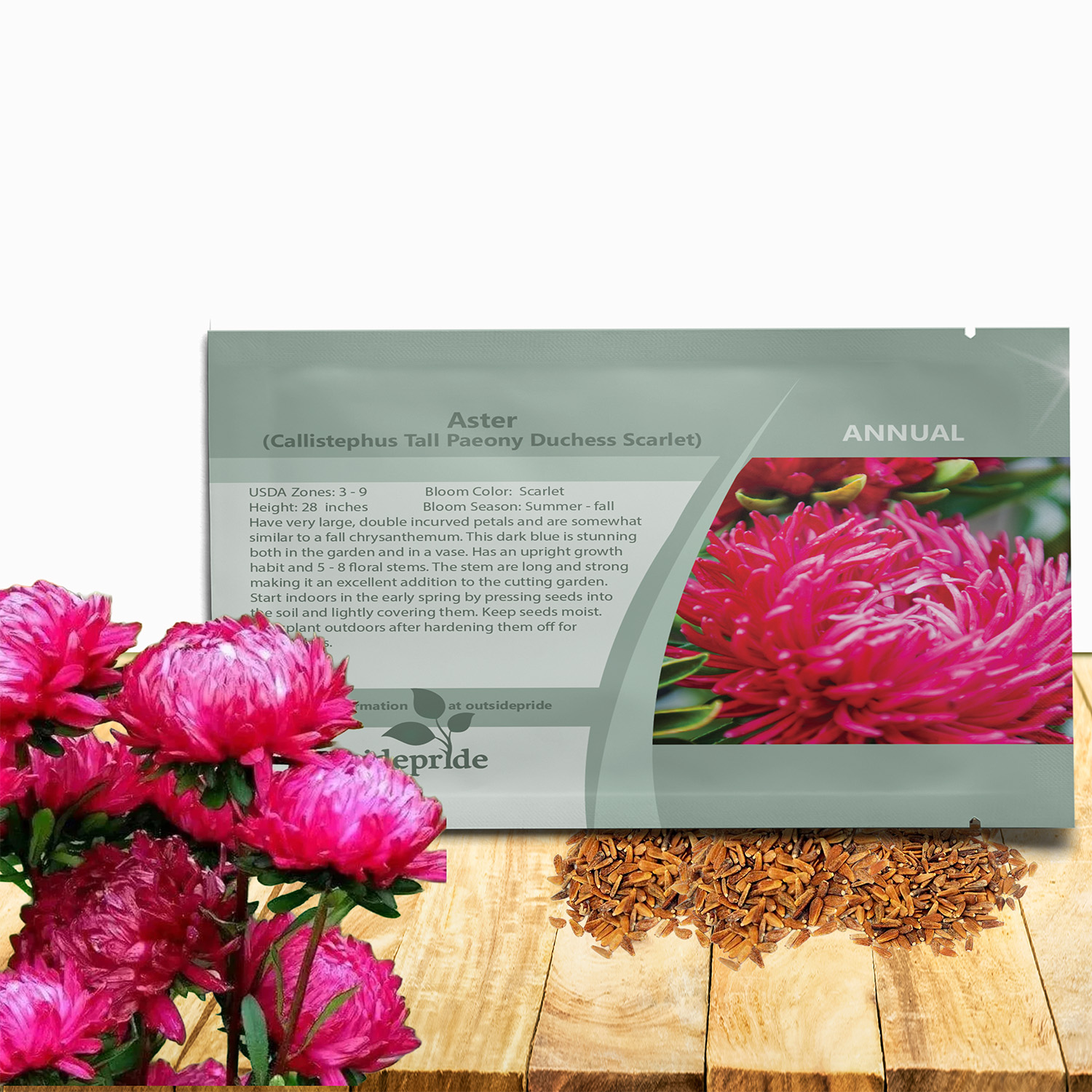 Aster Paeony Scarlet See Packet