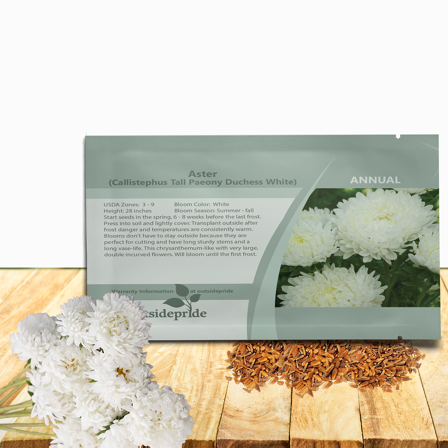 Aster Paeony White Seed Packet