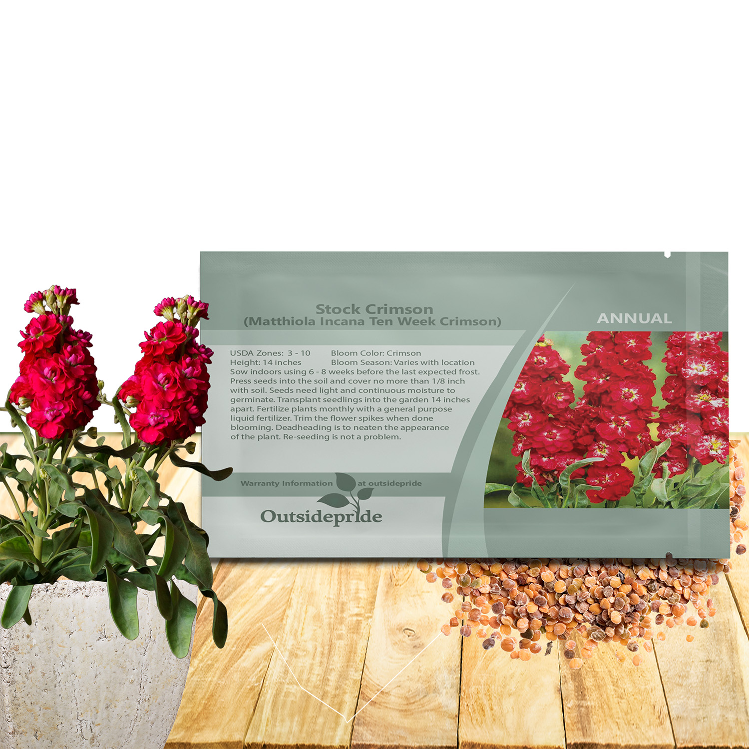 Matthiola Incana Ten Week Crimson Seed Packet