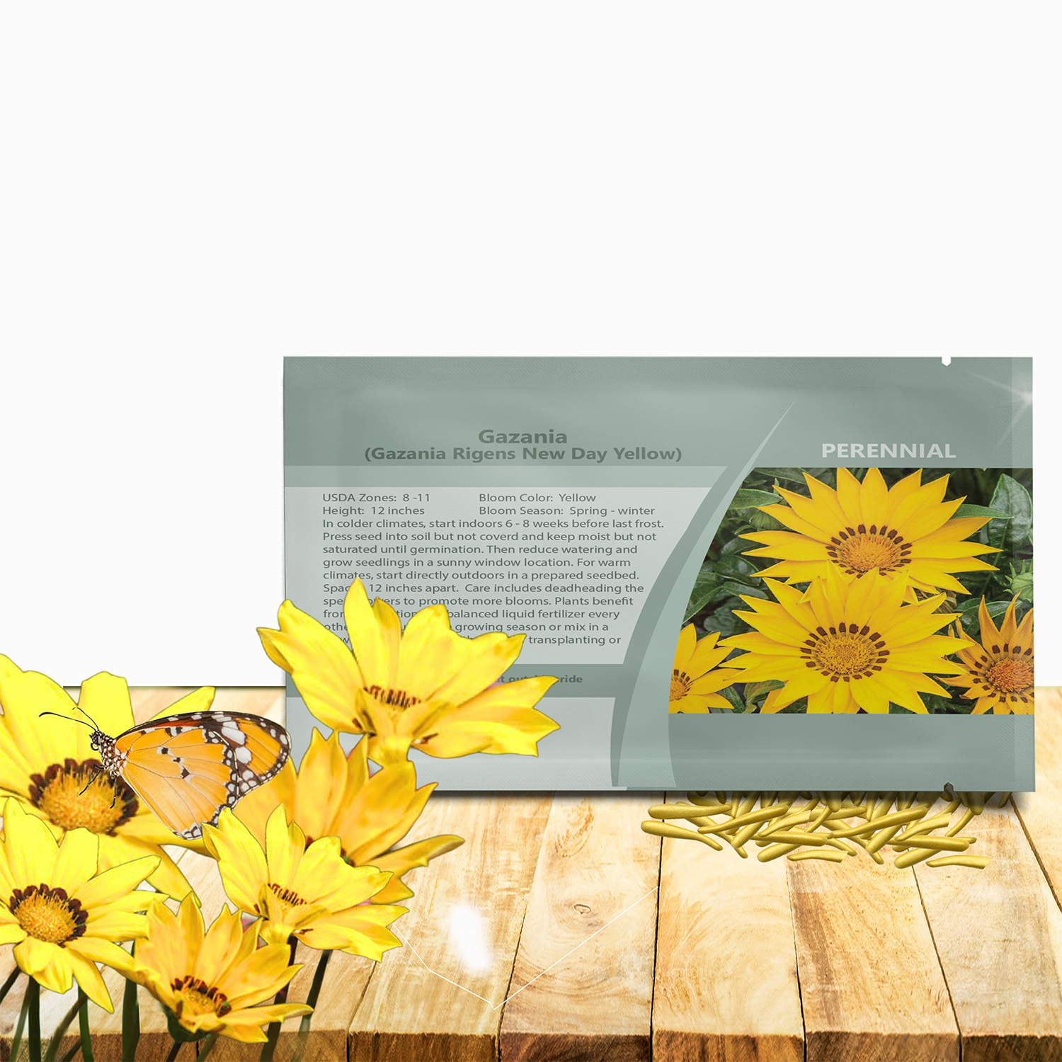 Gazania New Day Yellow Flower Seed Packet For Planting