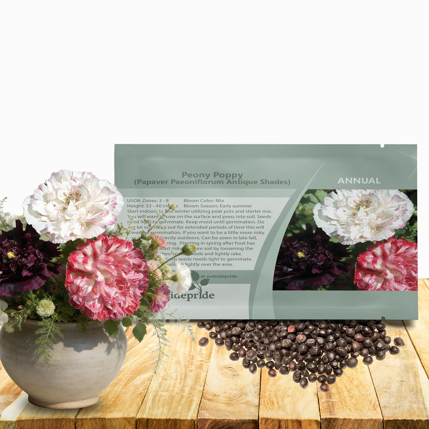 Peony Flowers Seed Packet Antique Shades