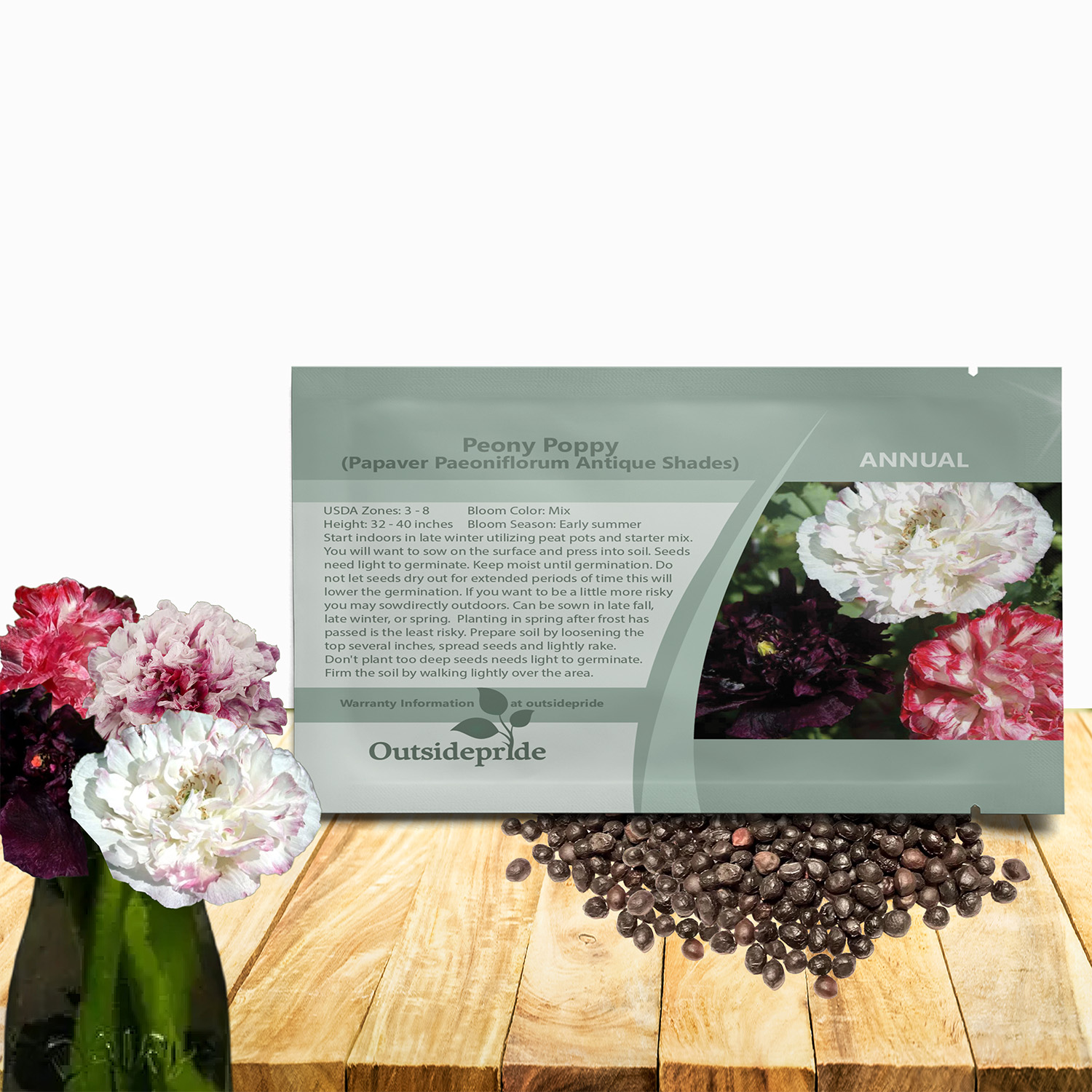 Peony Flowers Seed Packet Antique Shades