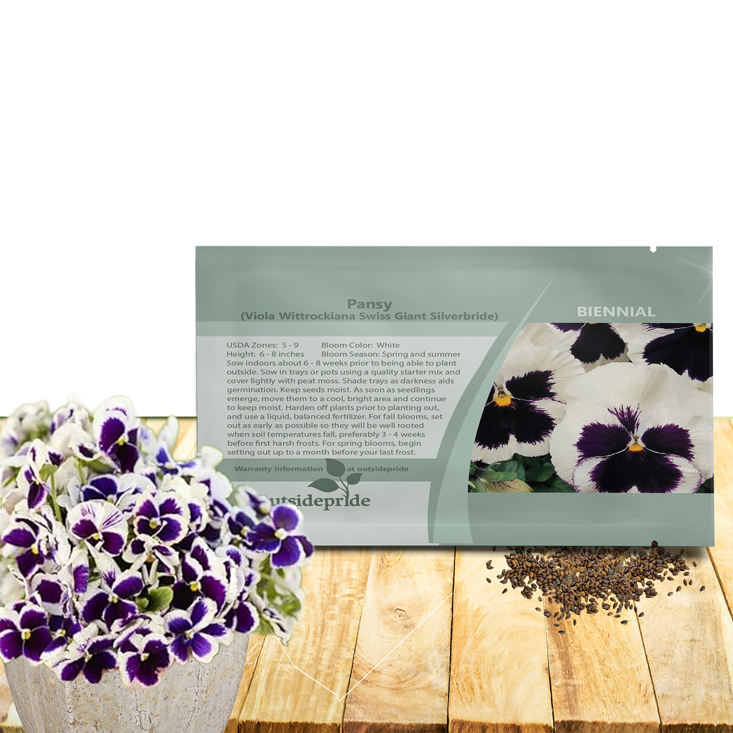 Pansy Swiss Giants Silverbride Seed Packet