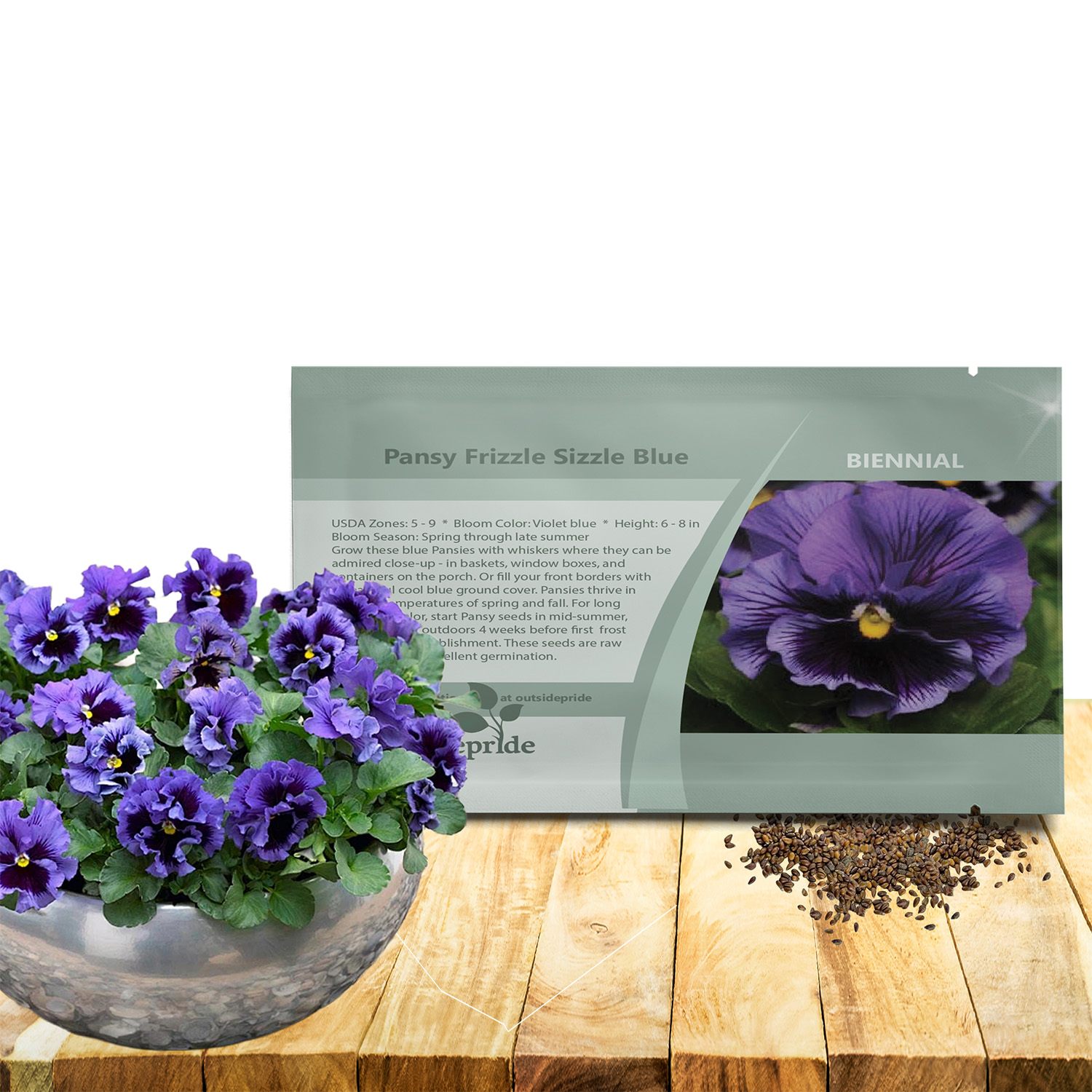 Pansy Frizzle Sizzle Blue Seed Packet