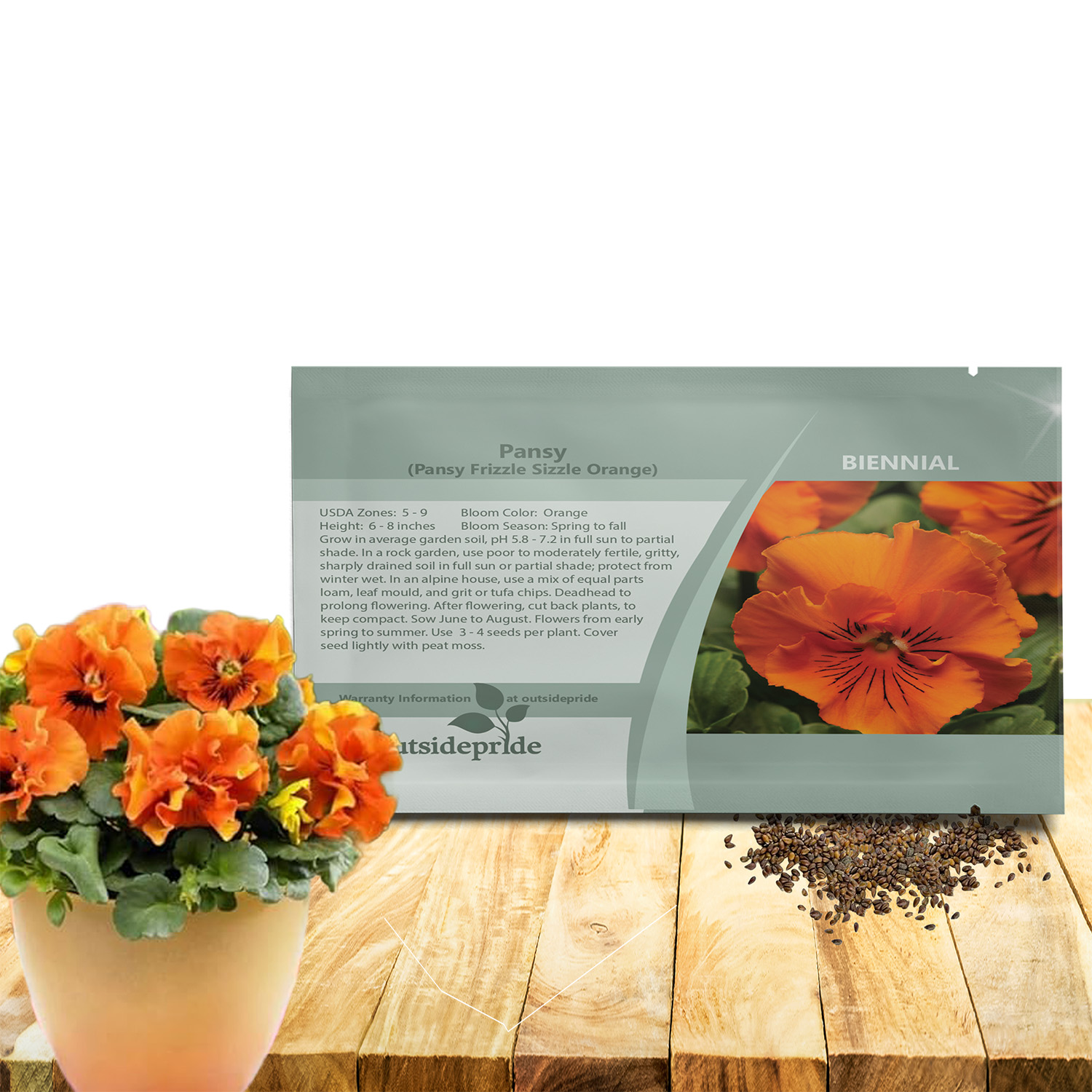 Pansy Frizzle Sizzle Orange Seed Packet