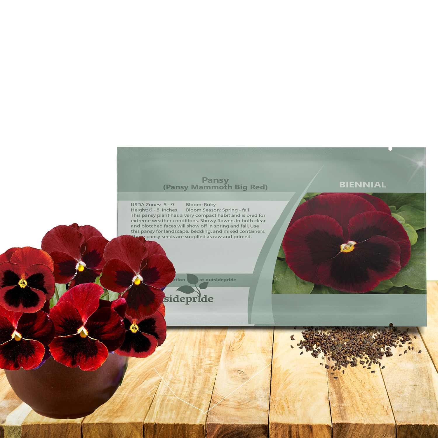 Pansy Mammoth Big Red Seed Packet