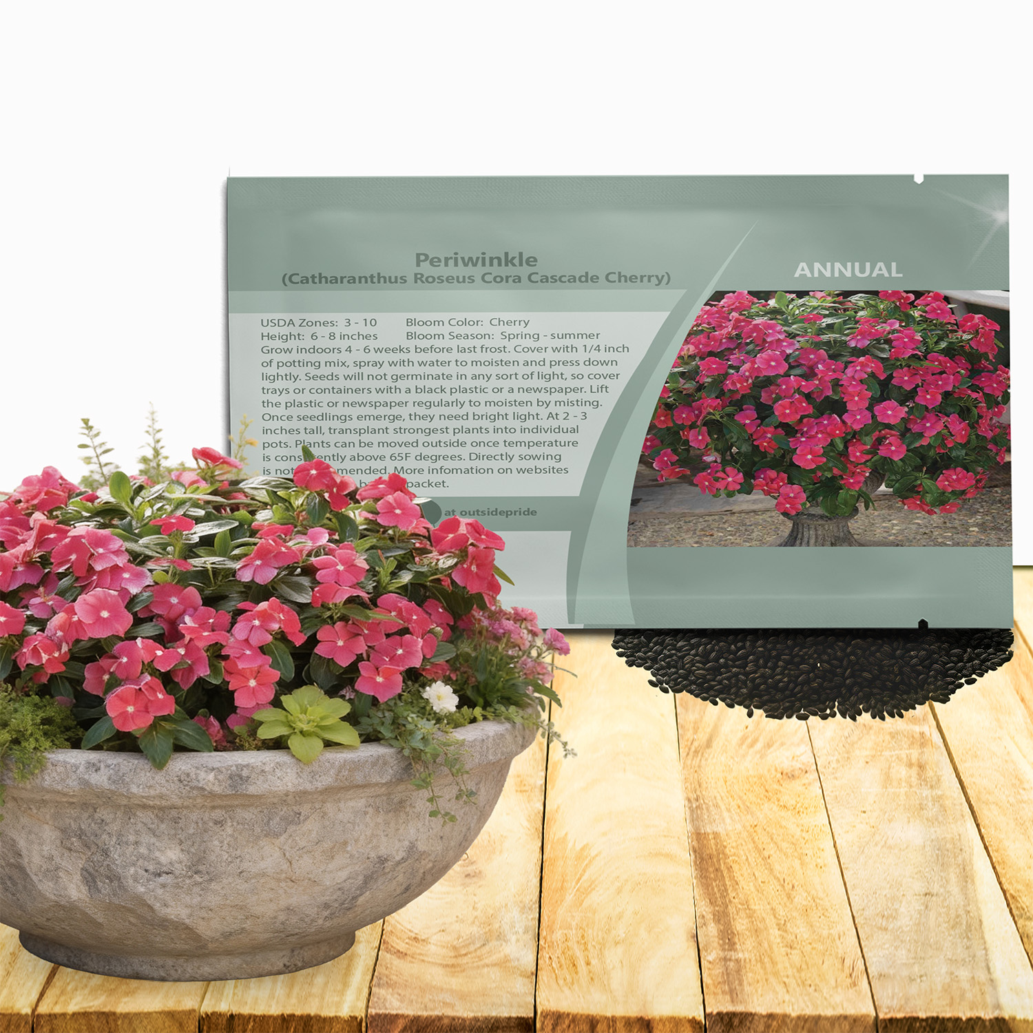 Vinca Cora Cascade Cherry Seed Packet