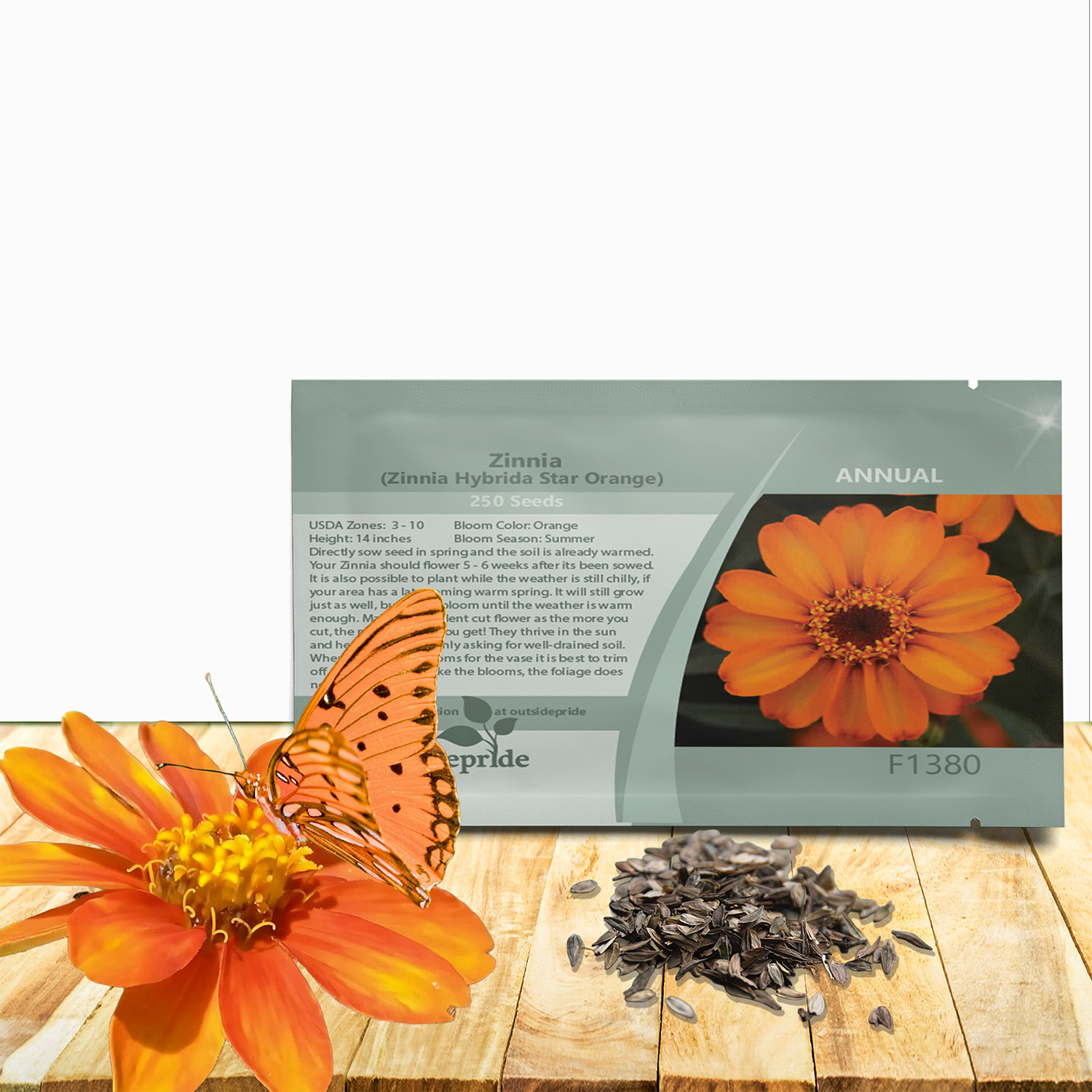 Zinnia Flower Seeds Orange Seed Packet