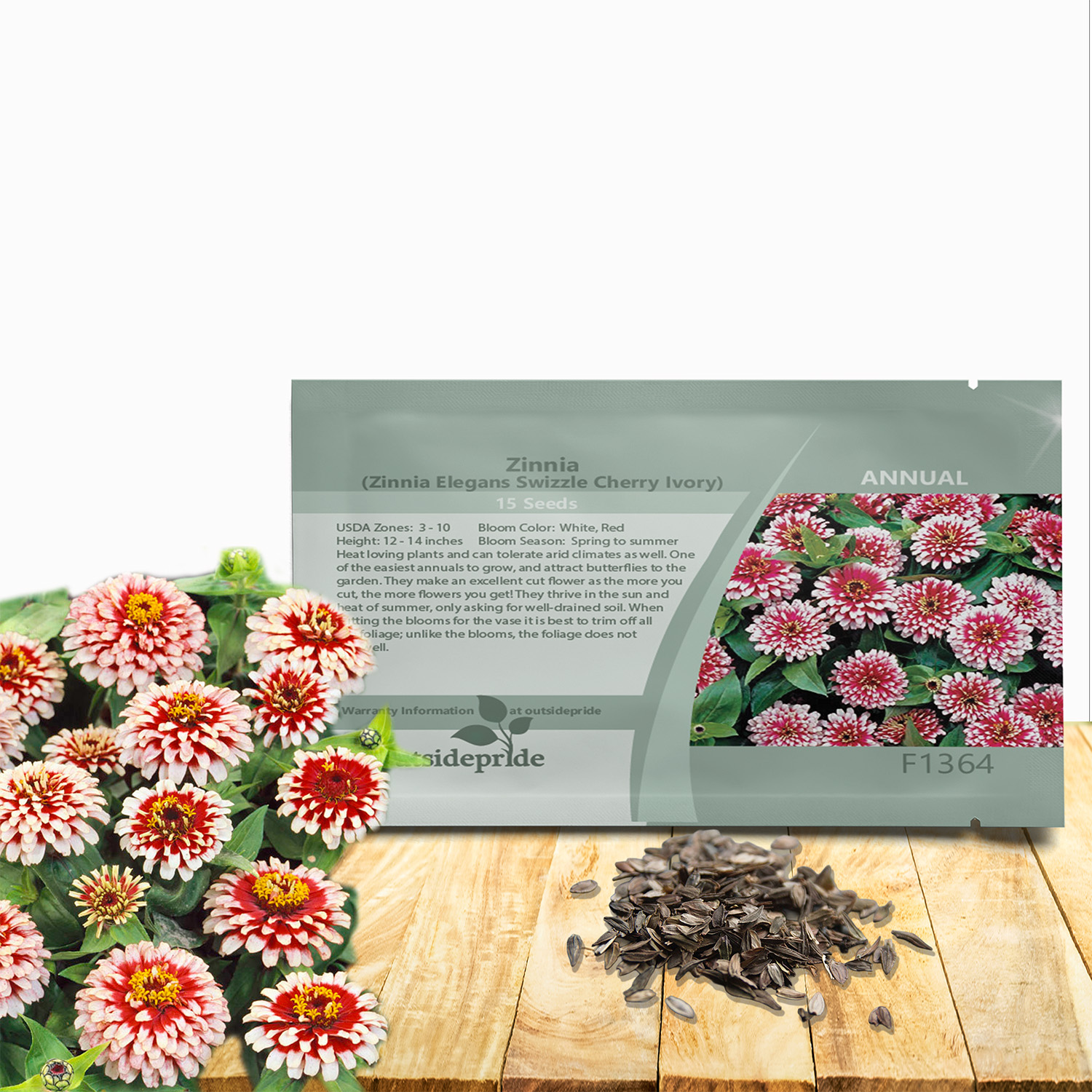 Zinnia Swizzle Cherry Ivory Seed Packet