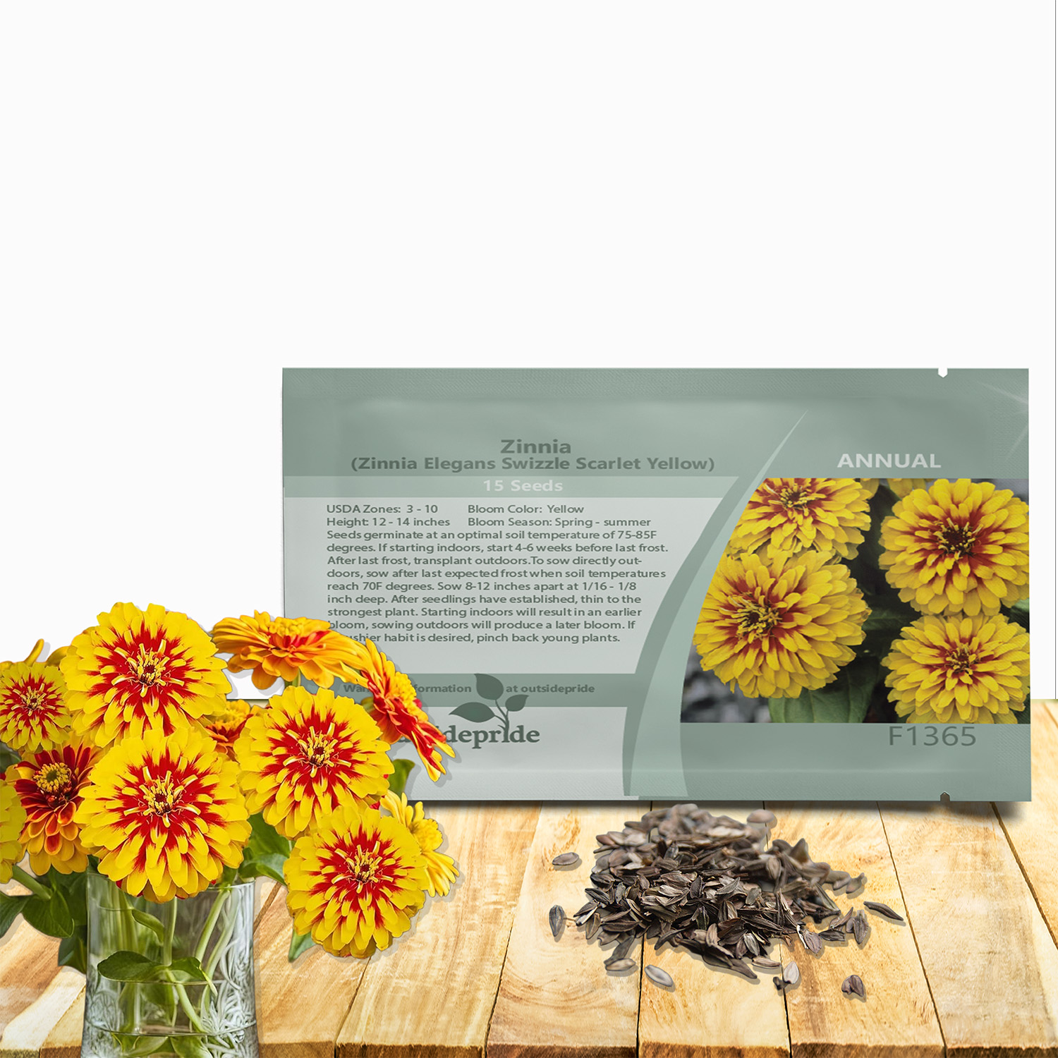 Zinnia Swizzle Scarlet Yellow Flower Seed Packet