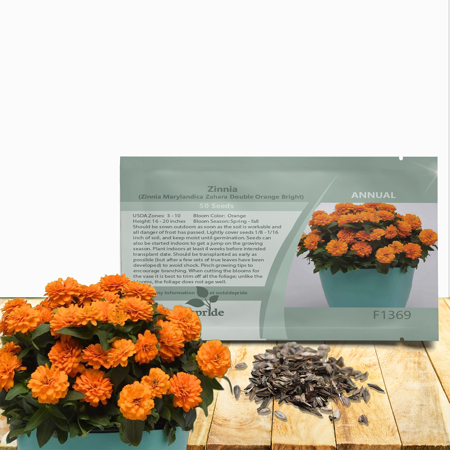 Zinnia Zahara Double Orange Seed Packet